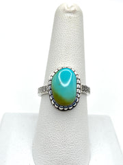 Sterling Tufa Cast Shank Ring Pilot Mountain Turquoise Size 8.5 C. Bazan Navajo