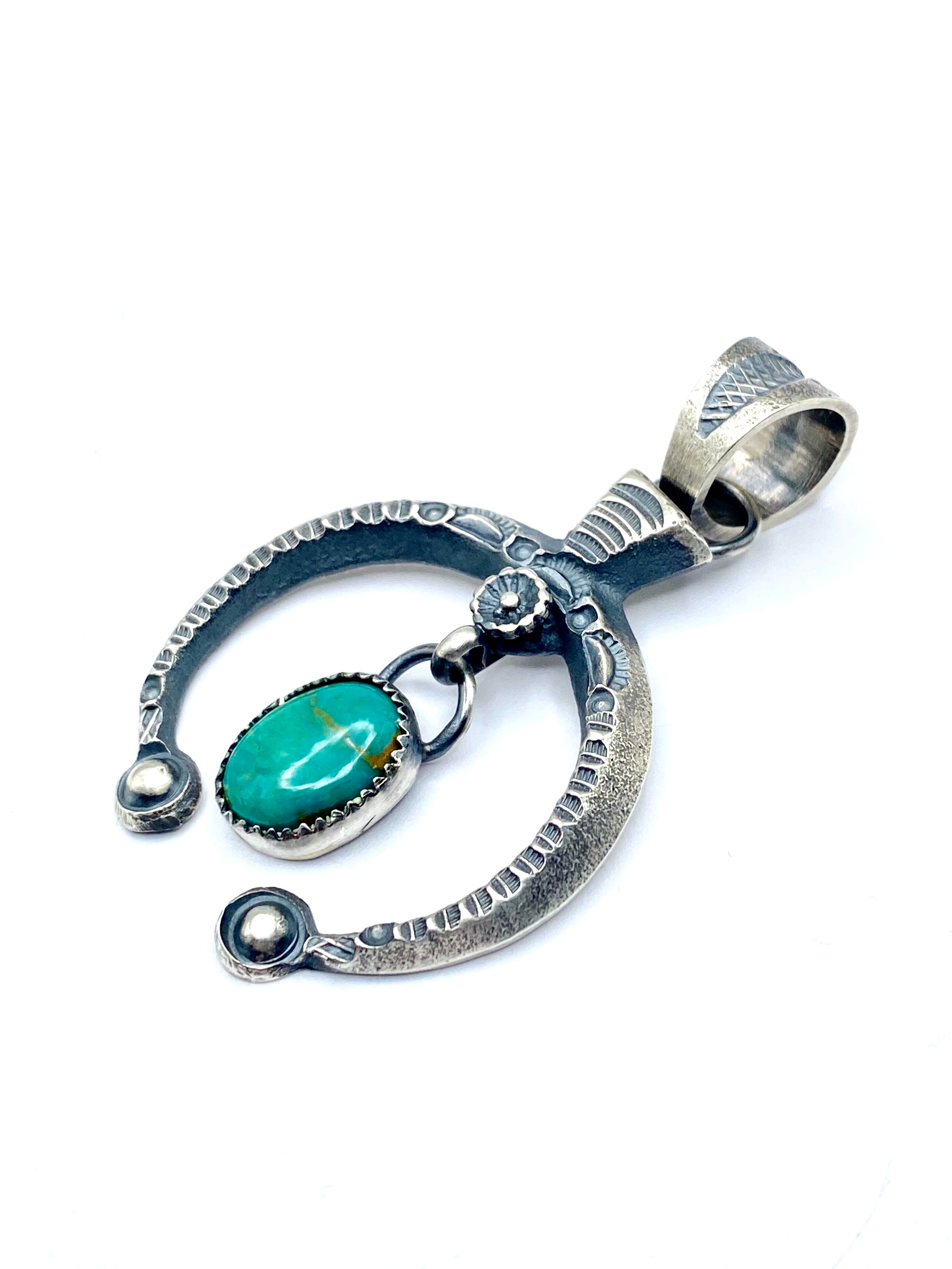 Tufa Cast Sterling Naja Pendant Green Turquoise Dangle Native American Signed