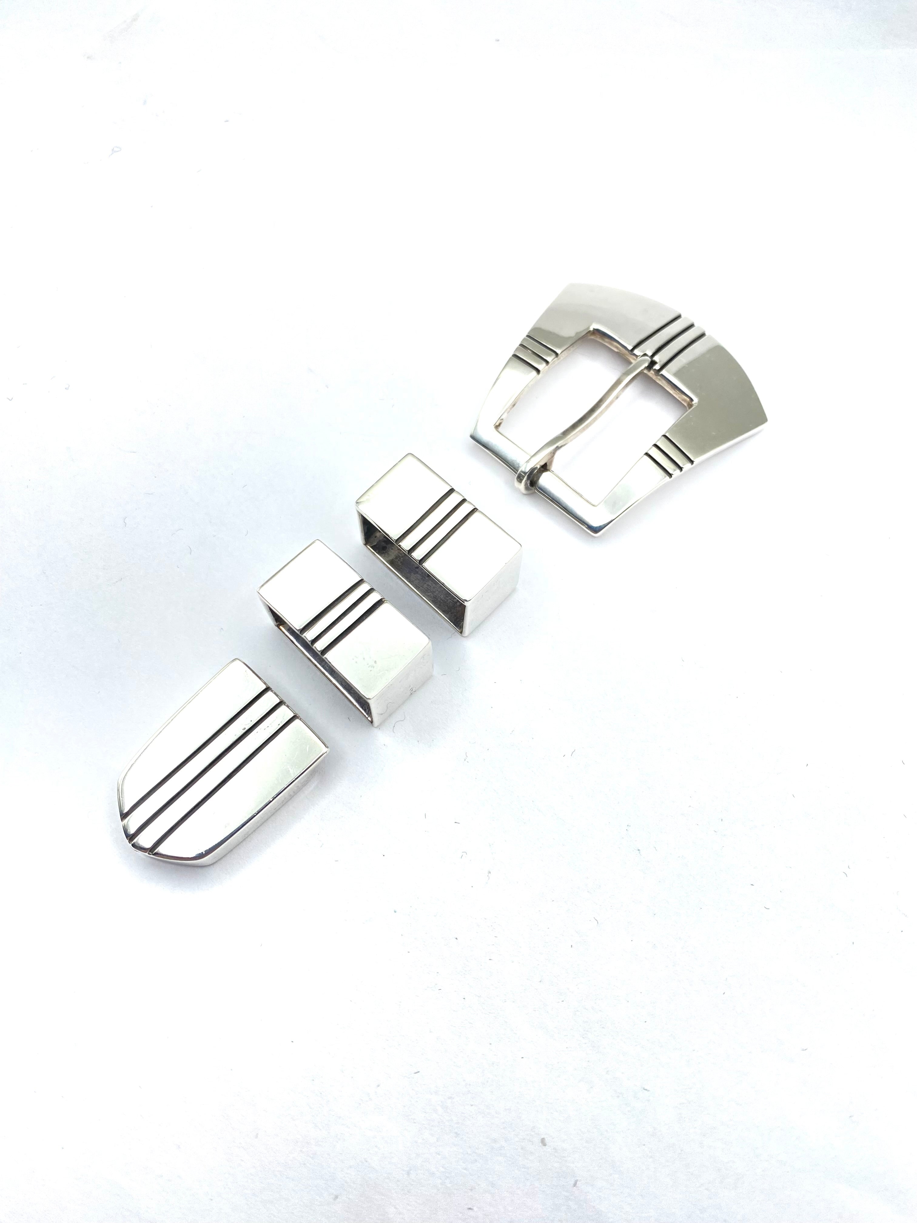 VTG 4-Piece Sterling Silver Ranger Belt Buckle Set Heavy Gage Navajo R. Henry
