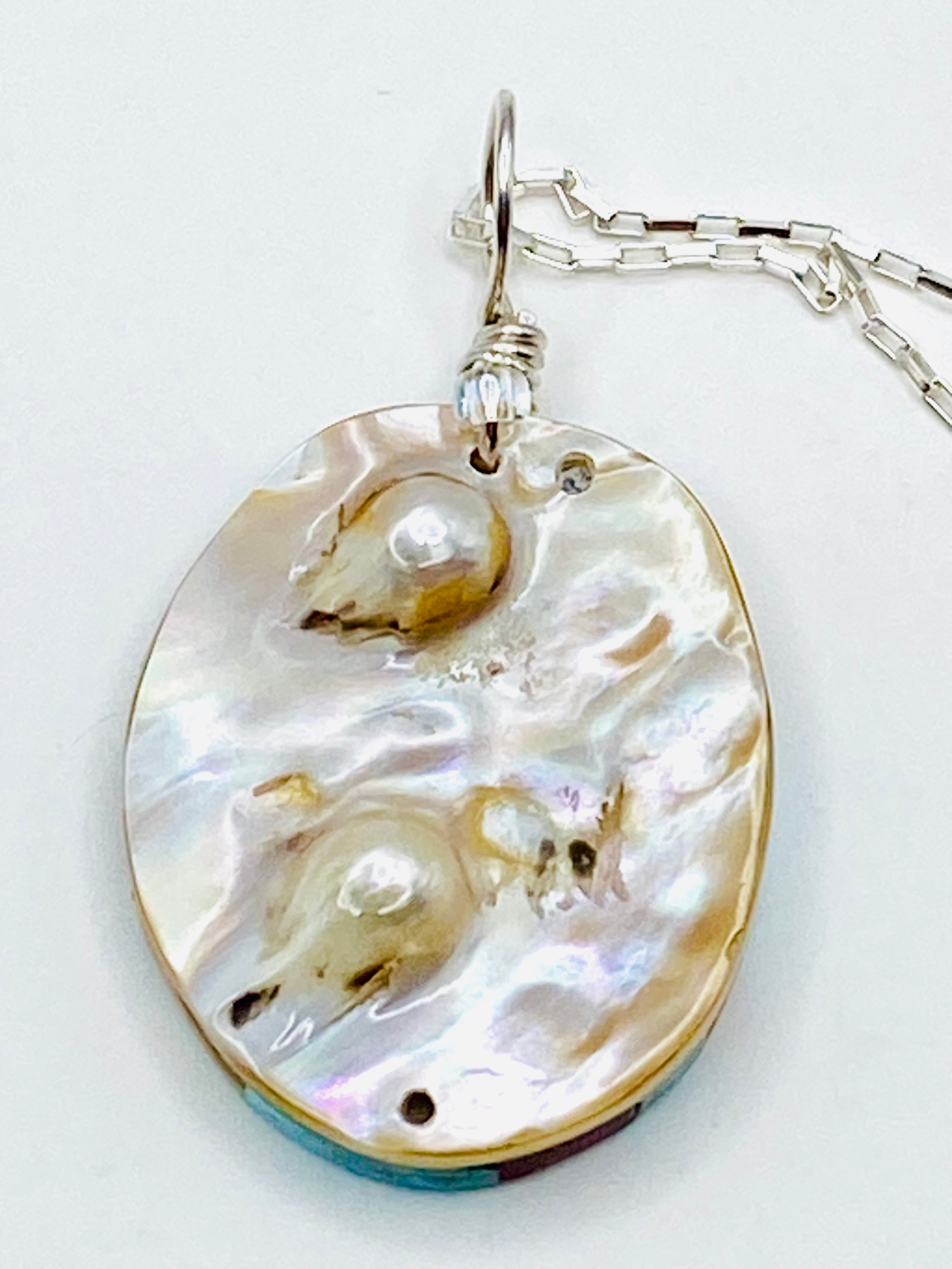 Santo Domingo Mosaic Inlay Oval Pendant MOP Base w Attached Pearls F&L Tenorio