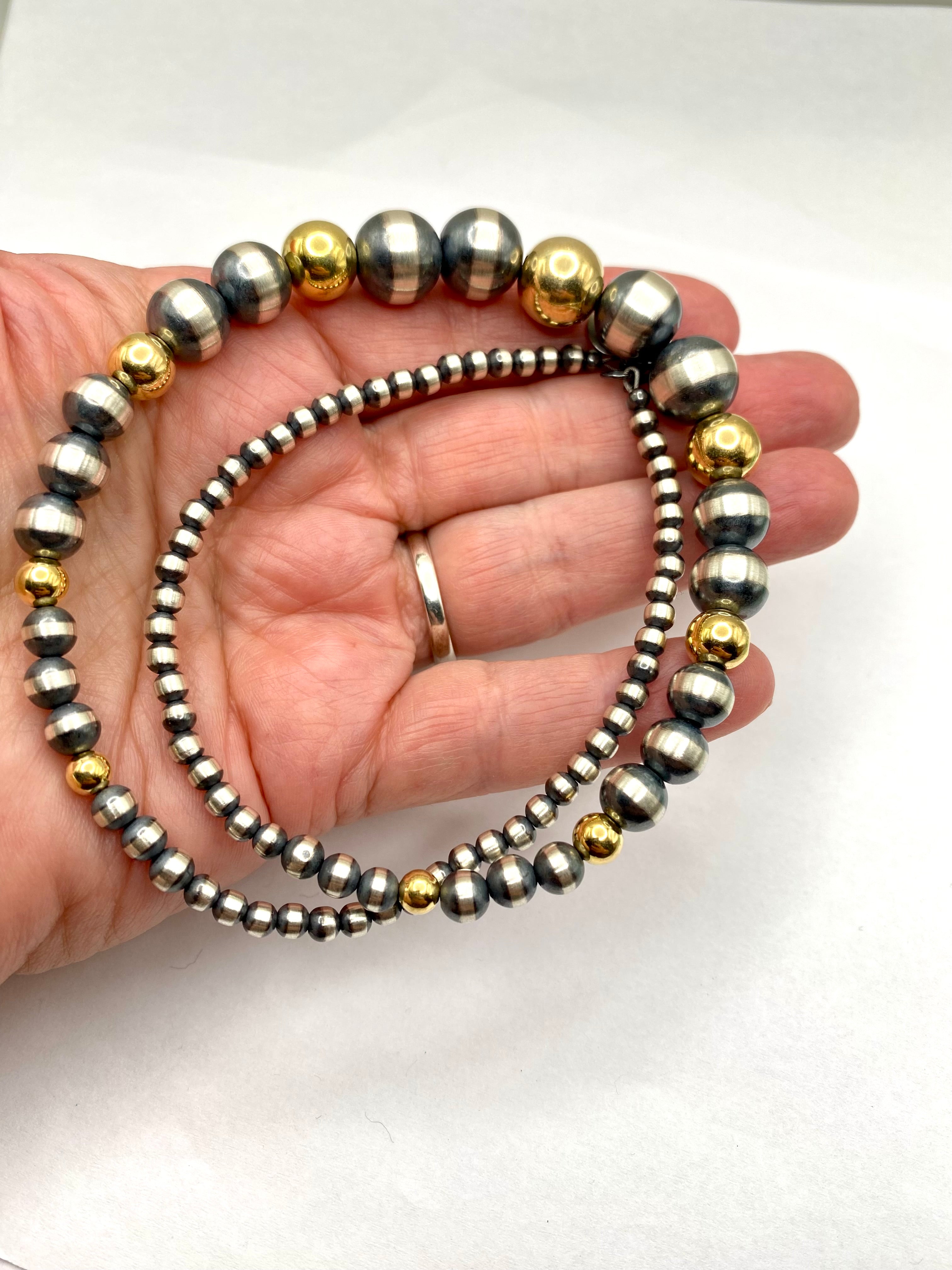 Sterling Silver Pearl Necklace 19.5" 24K Overlay Graduated Beads Native American