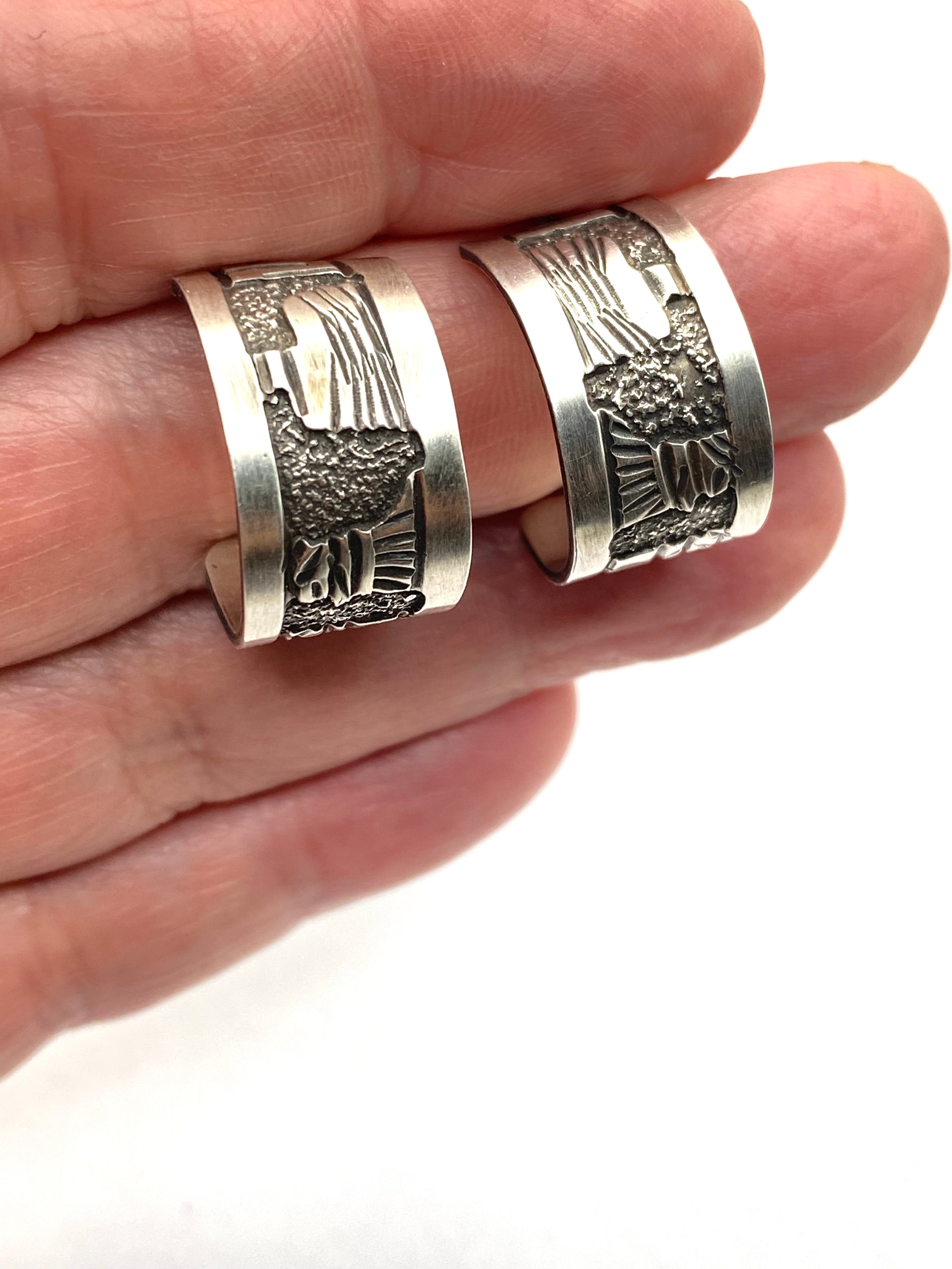 Sterling Silver Wide Hoop Earrings Story Teller Design Native American Signed