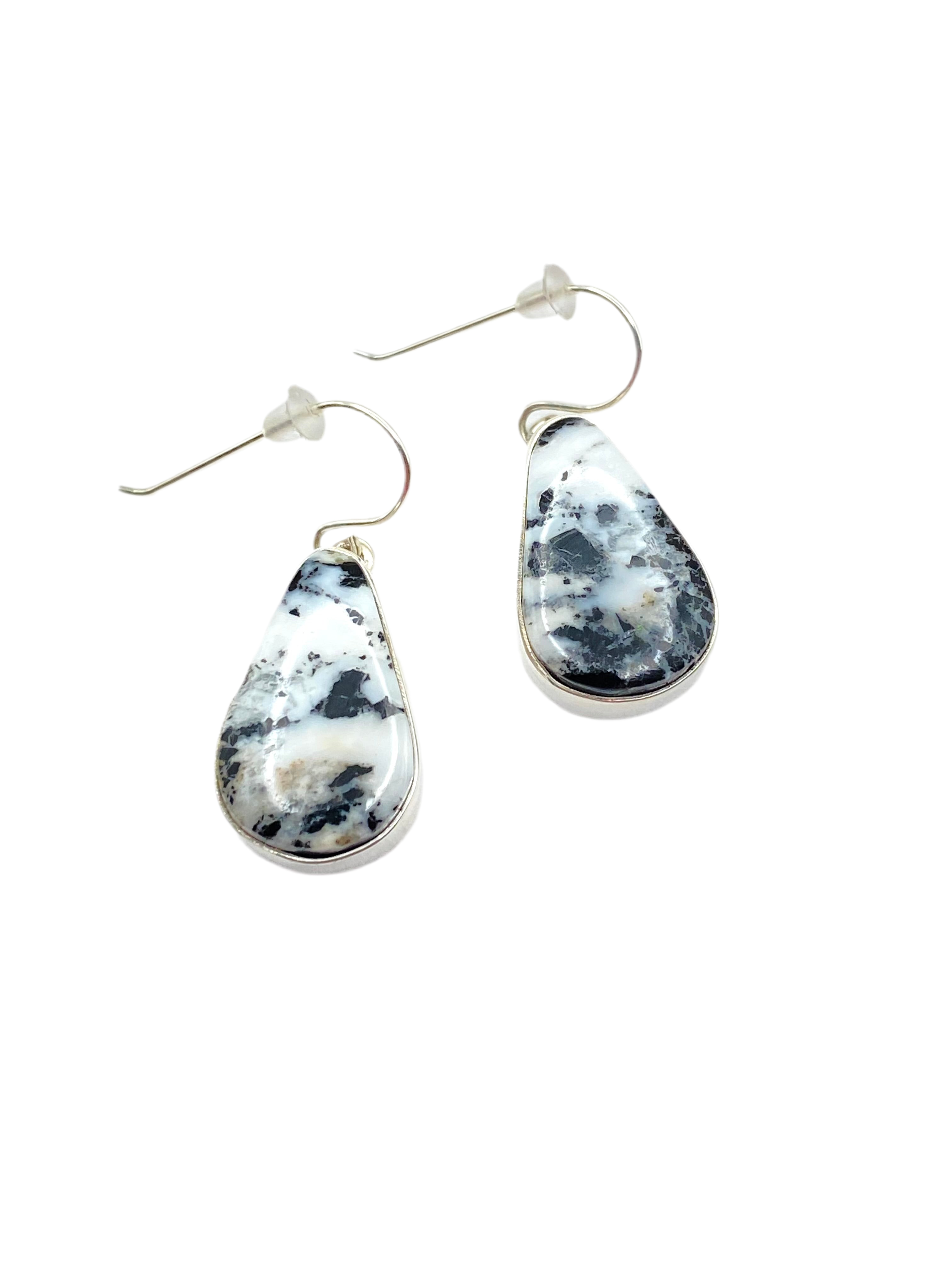 Teardrop White Buffalo Hook Earrings Sterling Dangles Native American Signed