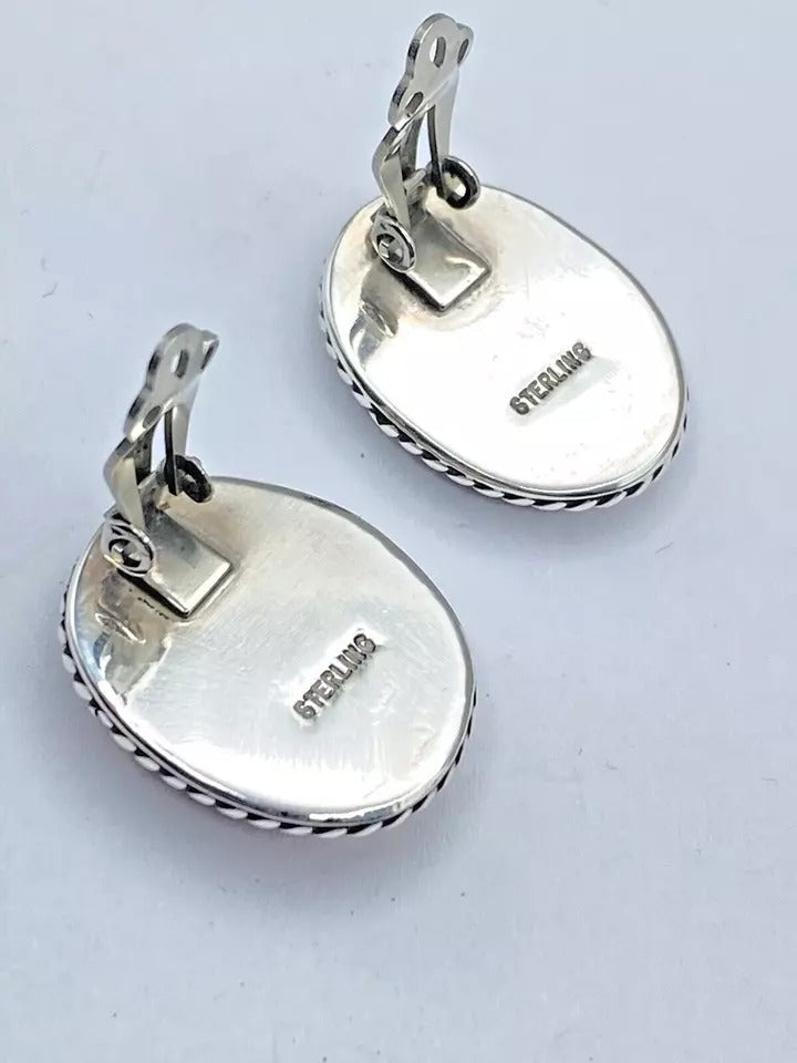 Vintage Spiny Oyster Shell Earrings Sterling Silver CLIP ON Native American