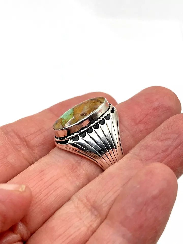 Boulder Ribbon Turquoise Ring Sterling Silver SZ 9.5 Native American Signed