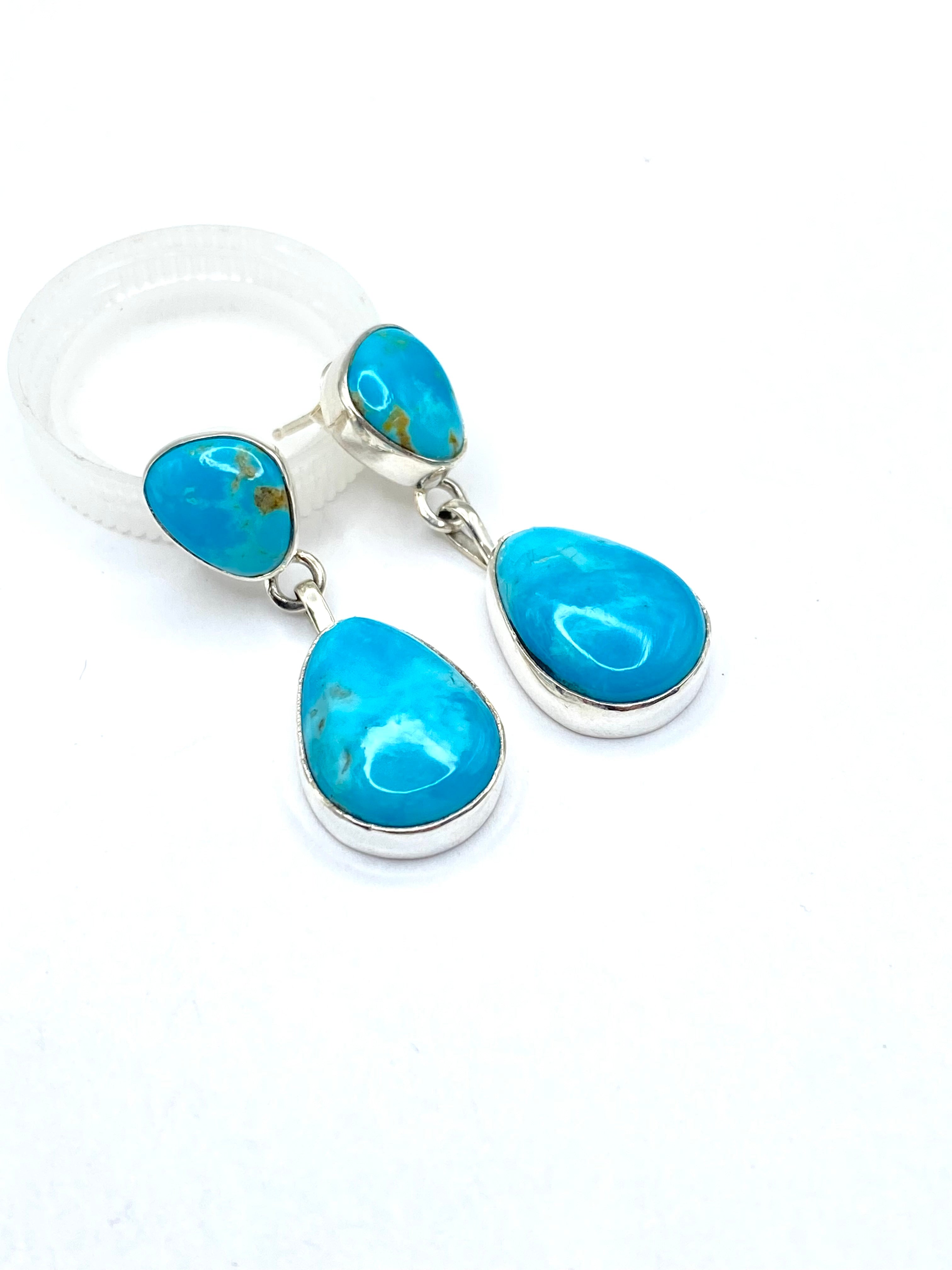 Sterling Silver Turquoise Drop Earrings Teardrop Dangle Shirley Henry Navajo