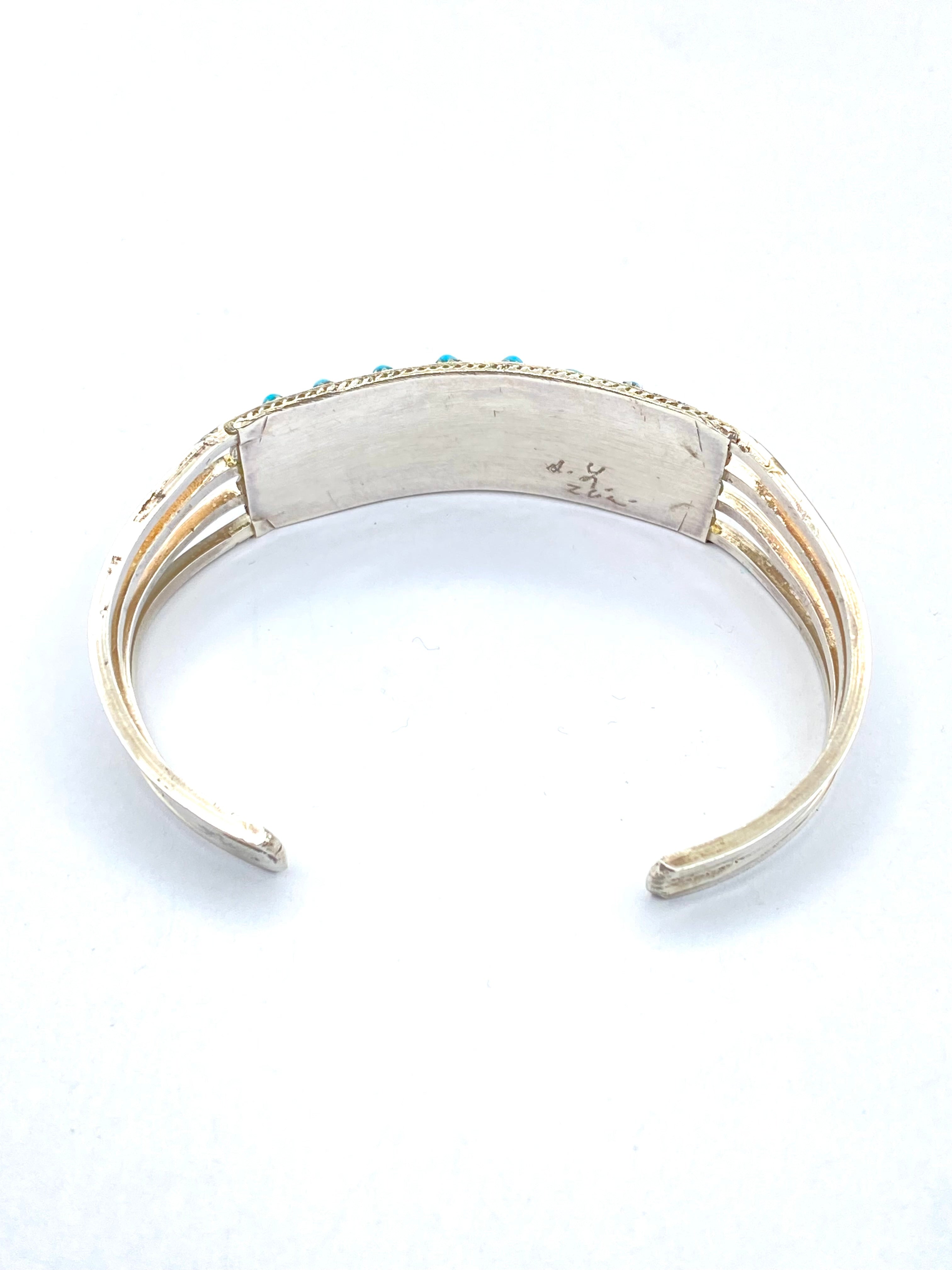 Sterling 4-Rail Bracelet Petite Turquoise 3-Row Zuni Native American Signed