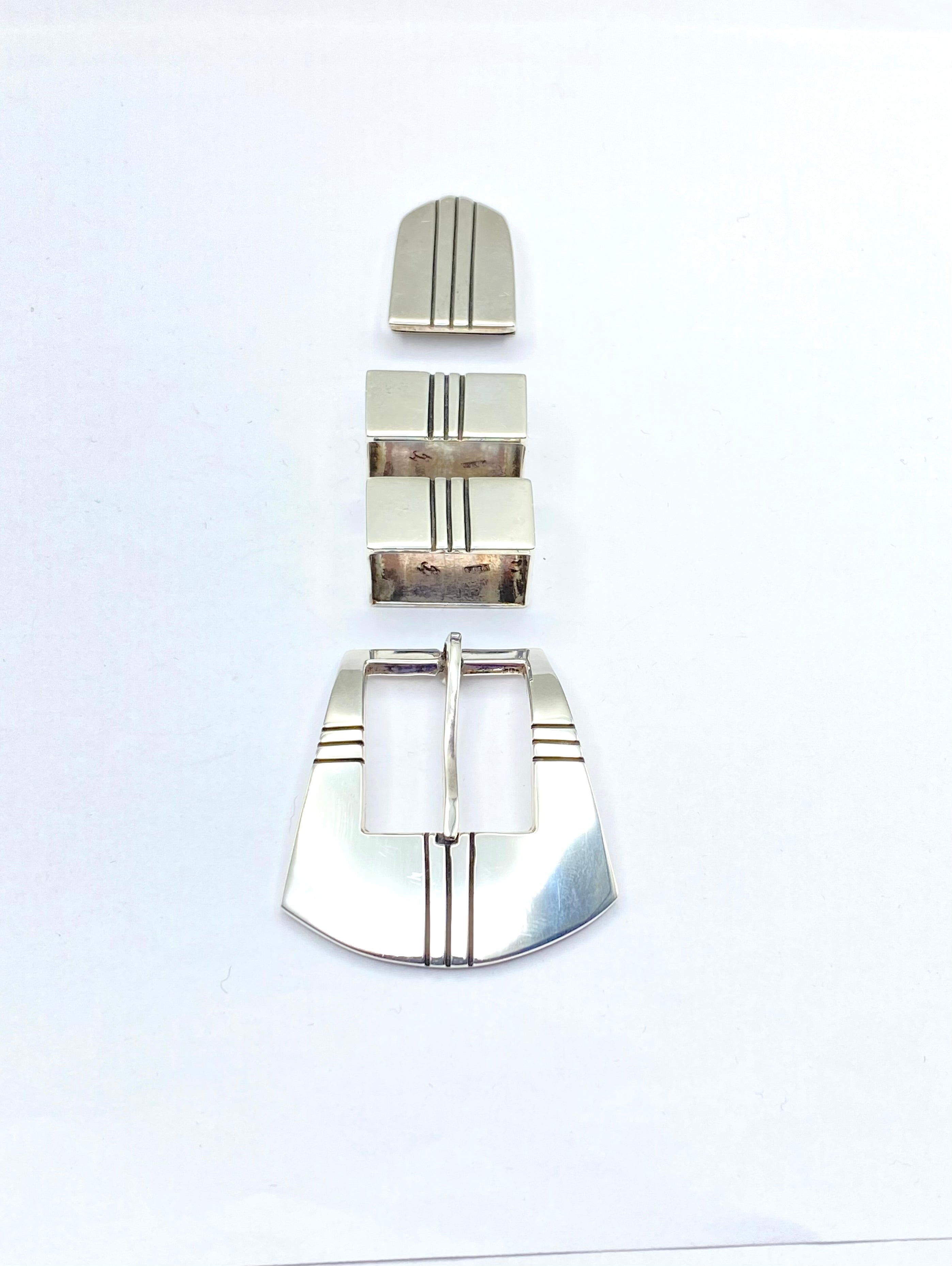 VTG 4-Piece Sterling Silver Ranger Belt Buckle Set Heavy Gage Navajo R. Henry