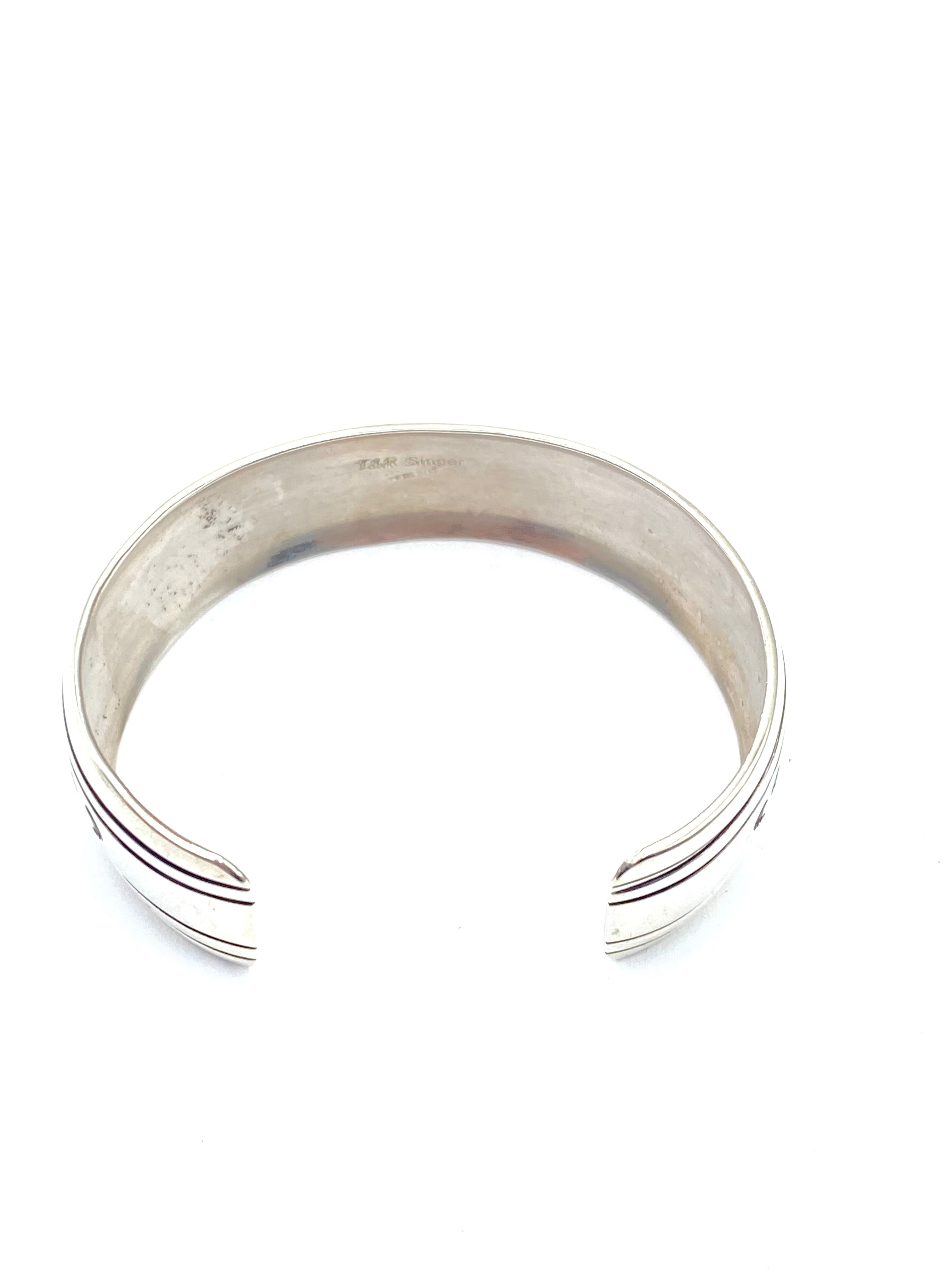 Sterling Overlay Bracelet Wide Band Wave Pattern Lightweight Navajo T&R Singer