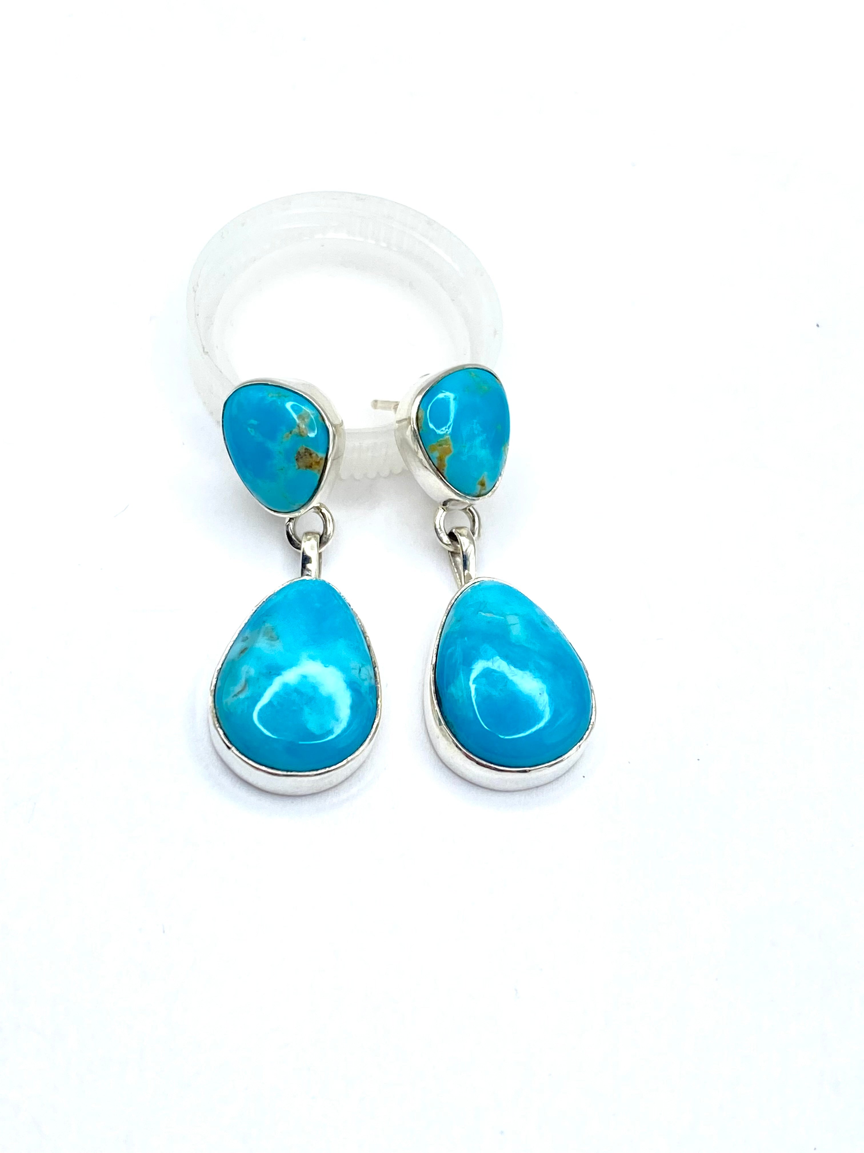 Sterling Silver Turquoise Drop Earrings Teardrop Dangle Shirley Henry Navajo