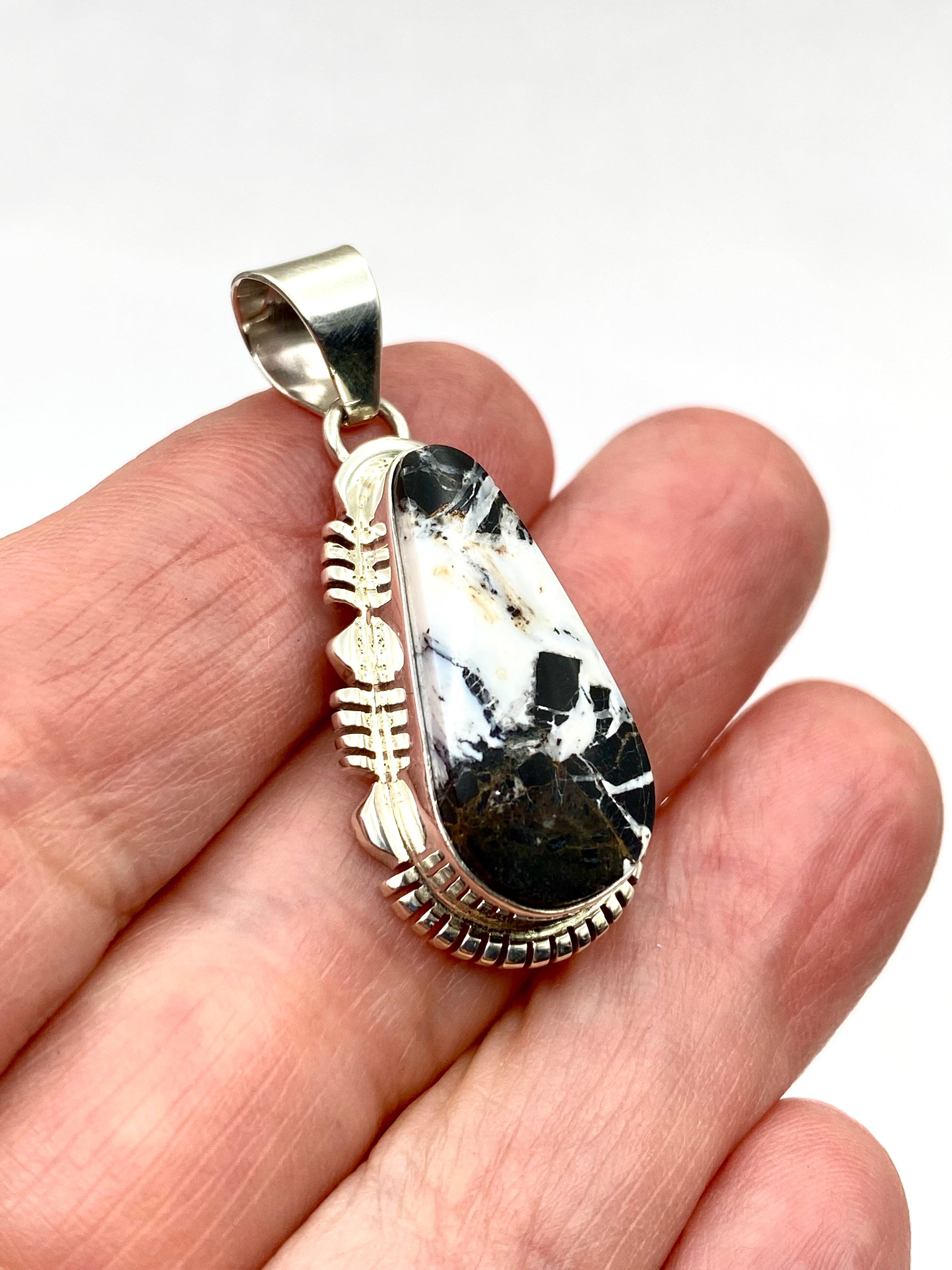 White Buffalo Sterling Pendant Teardrop Navajo L. Yazzie Native American
