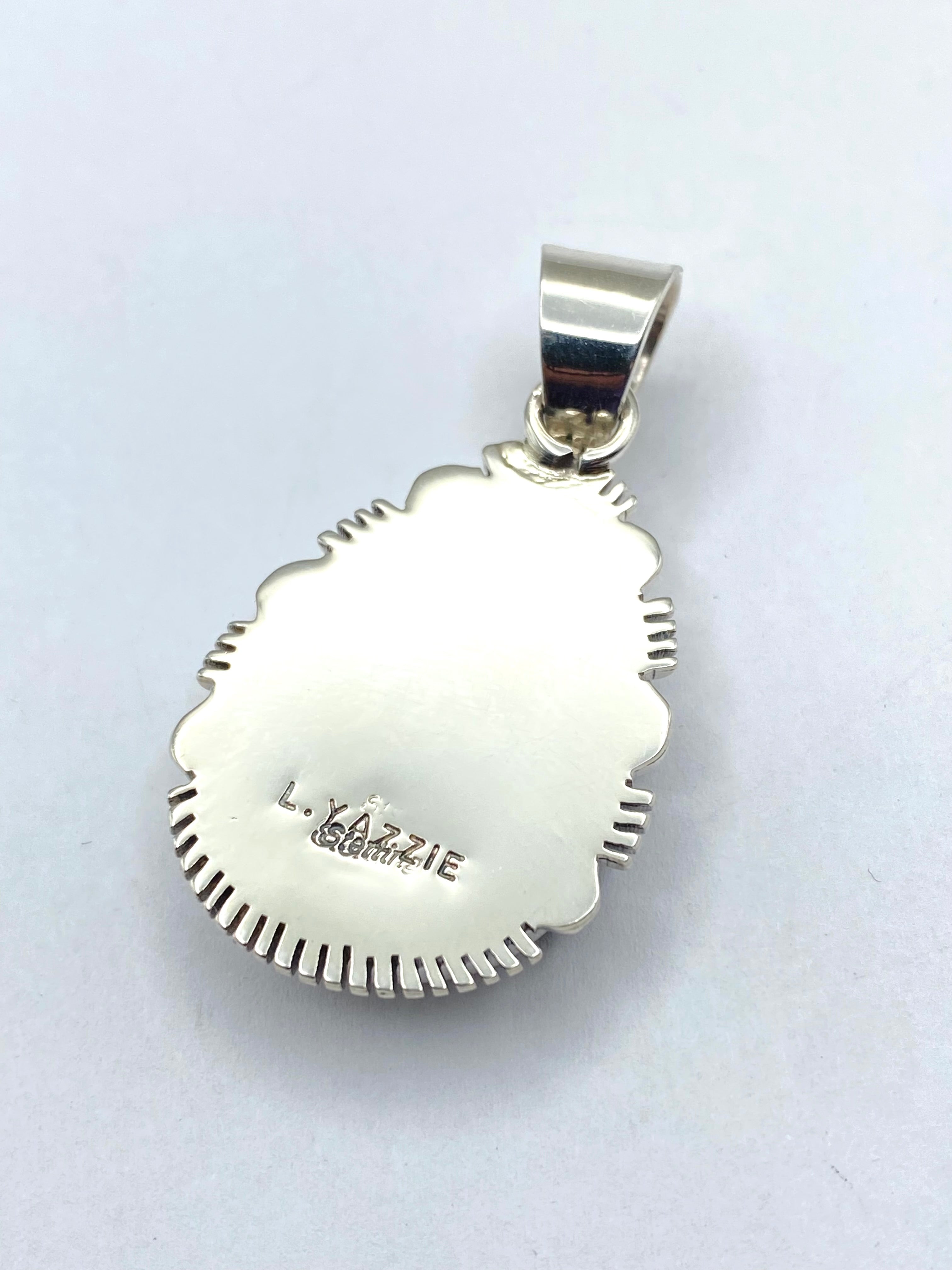 Sterling Silver Teardrop Pendant Large White Buffalo Gemstone Navajo L. Yazzie