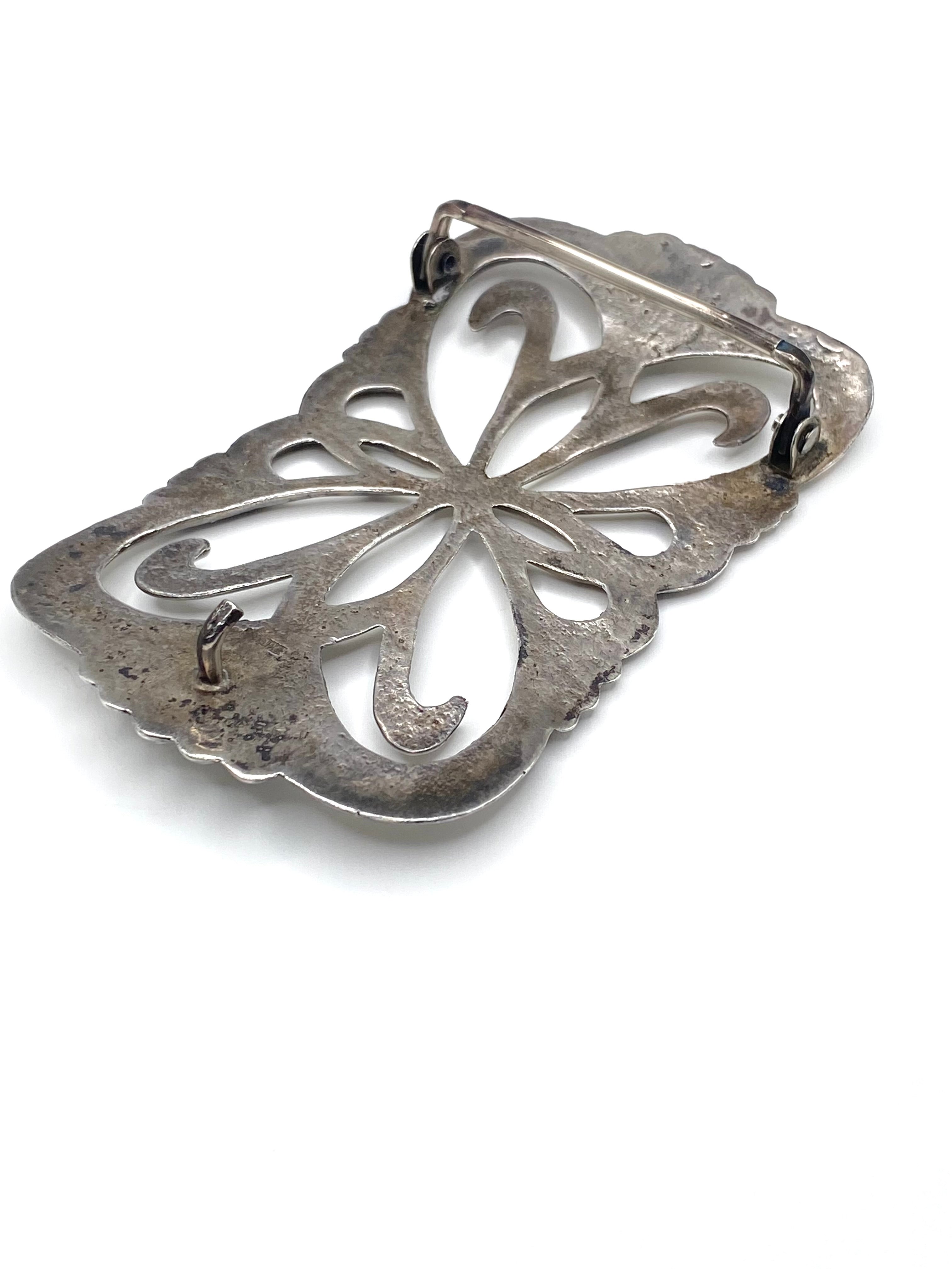 Vintage Sterling Sandcast Belt Buckle Large Heavy Gage 81g Native American