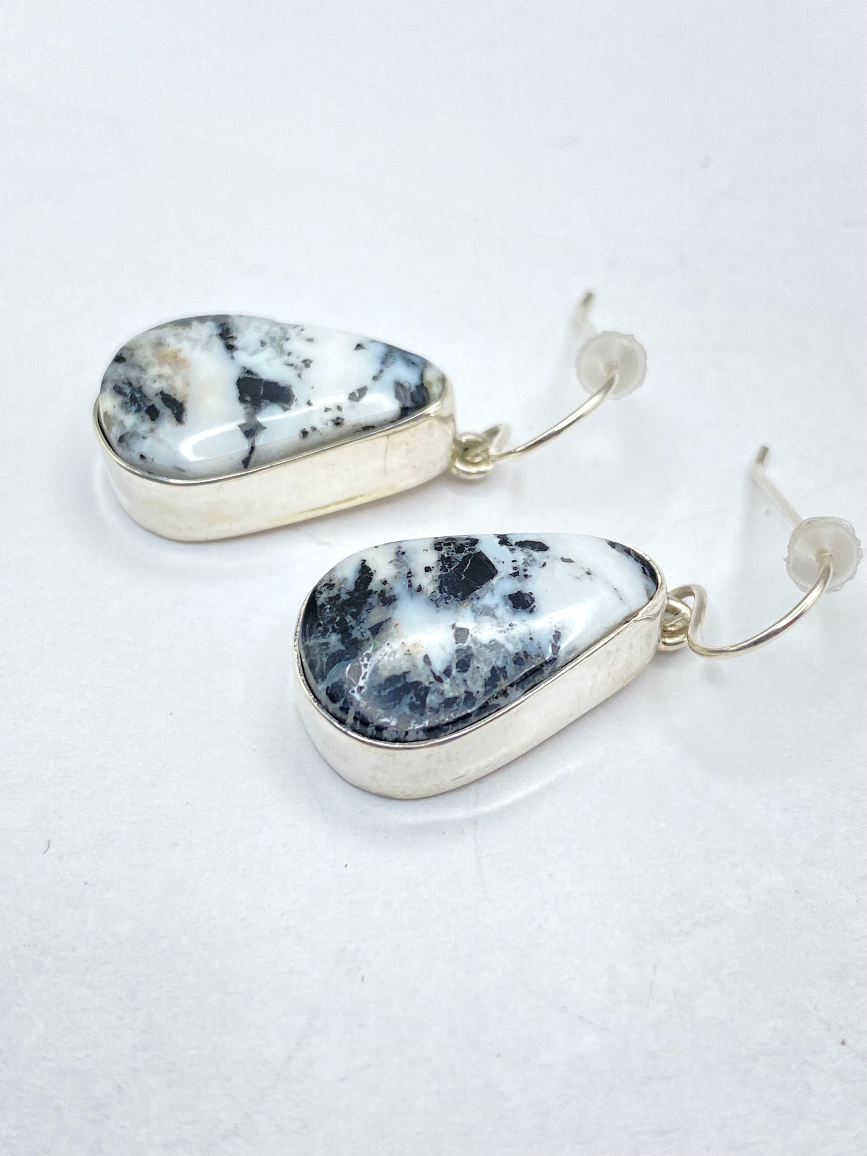 Teardrop White Buffalo Hook Earrings Sterling Dangles Native American Signed