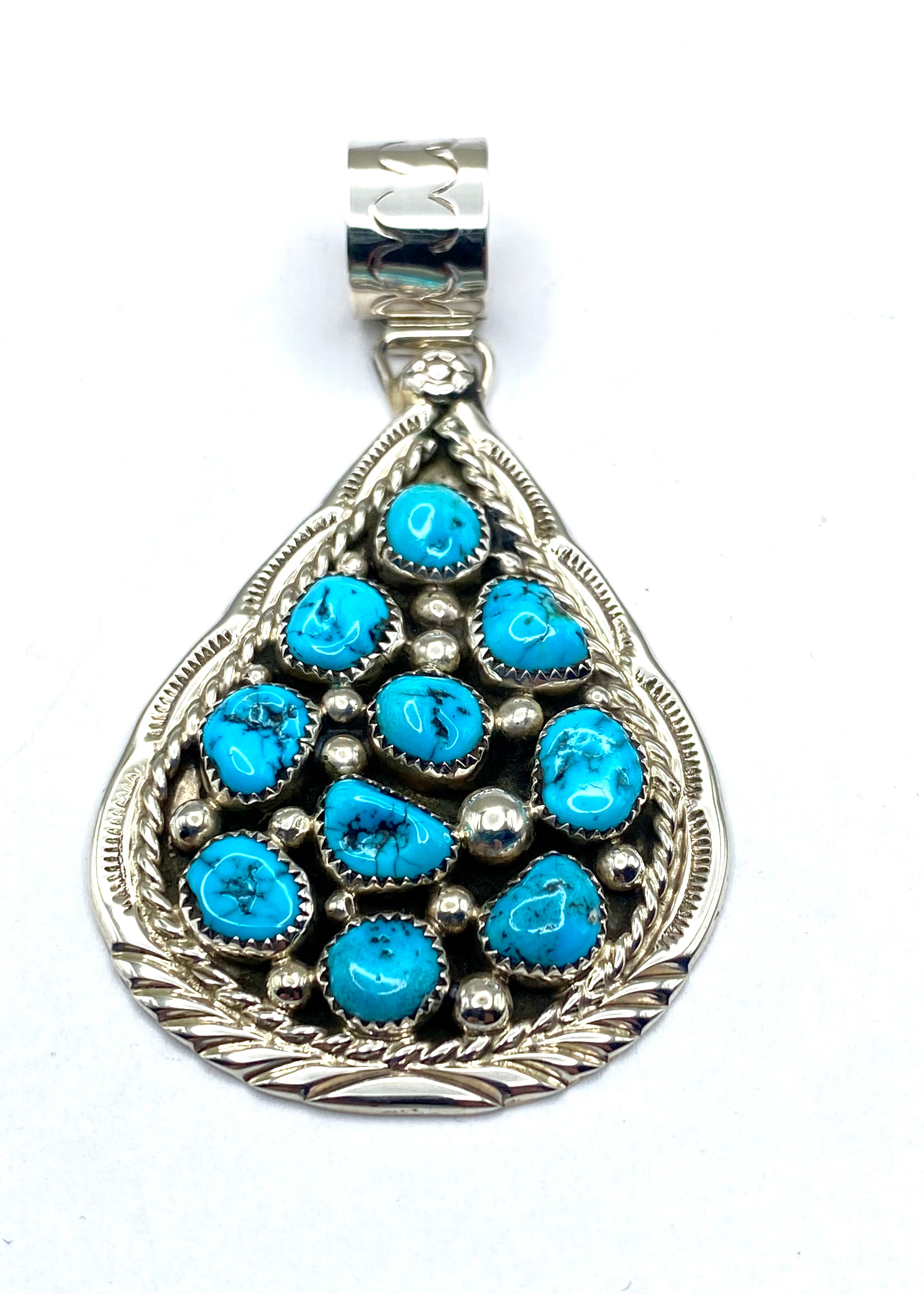 Sterling Teardrop Cluster Pendant Kingman Turquoise Cluster D. Begay Navajo