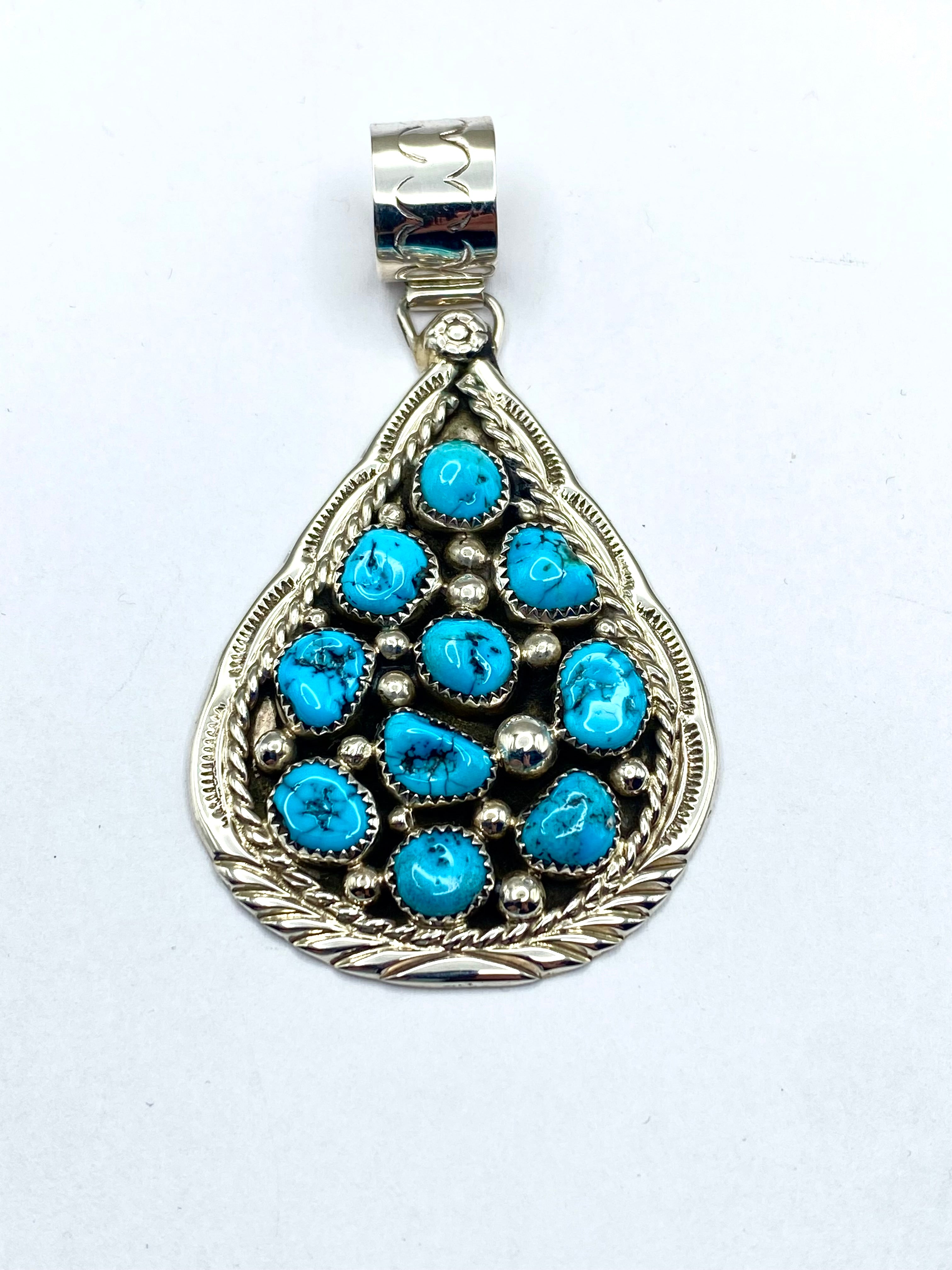 Sterling Teardrop Cluster Pendant Kingman Turquoise Cluster D. Begay Navajo