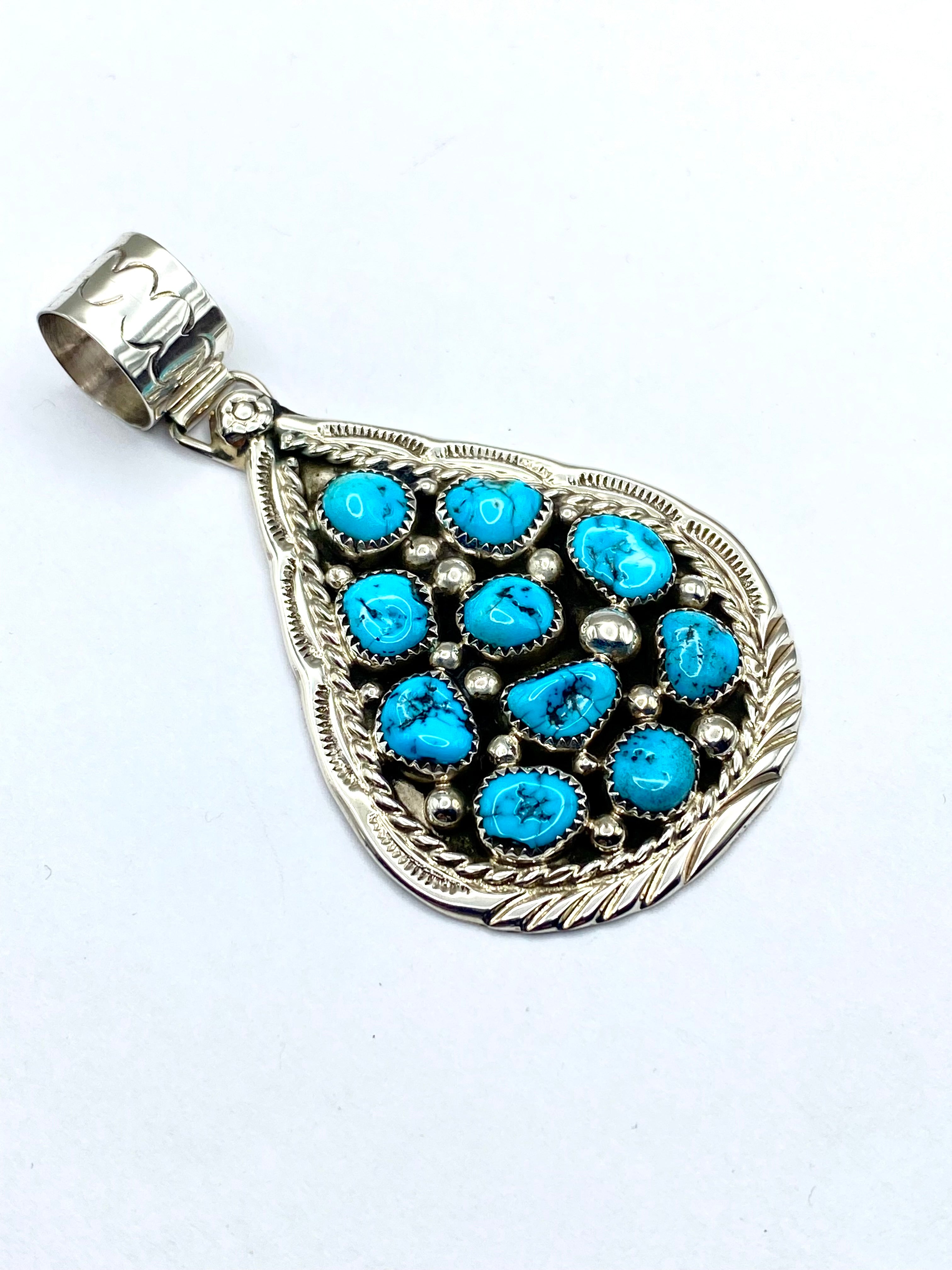 Sterling Teardrop Cluster Pendant Kingman Turquoise Cluster D. Begay Navajo