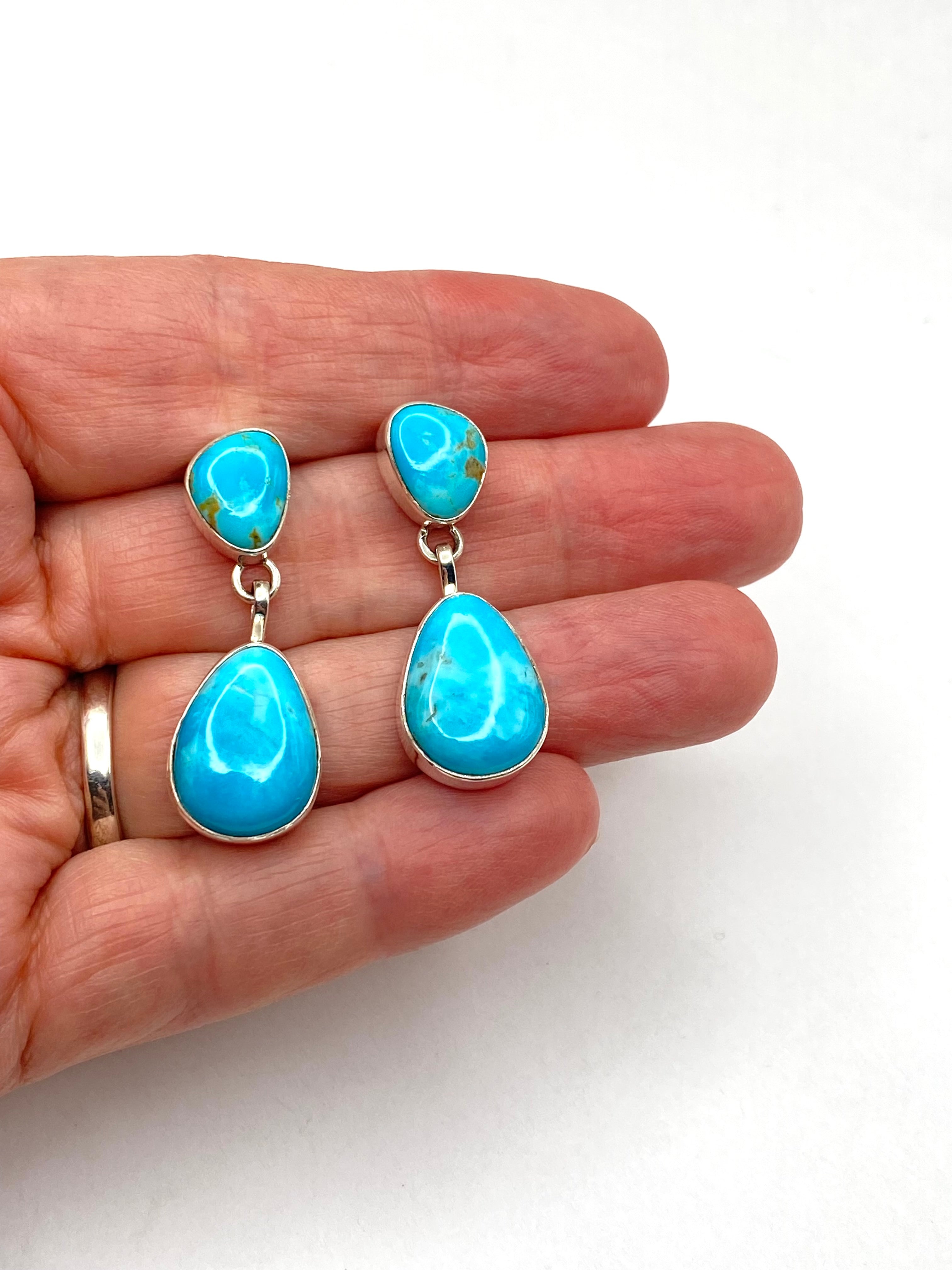 Sterling Silver Turquoise Drop Earrings Teardrop Dangle Shirley Henry Navajo