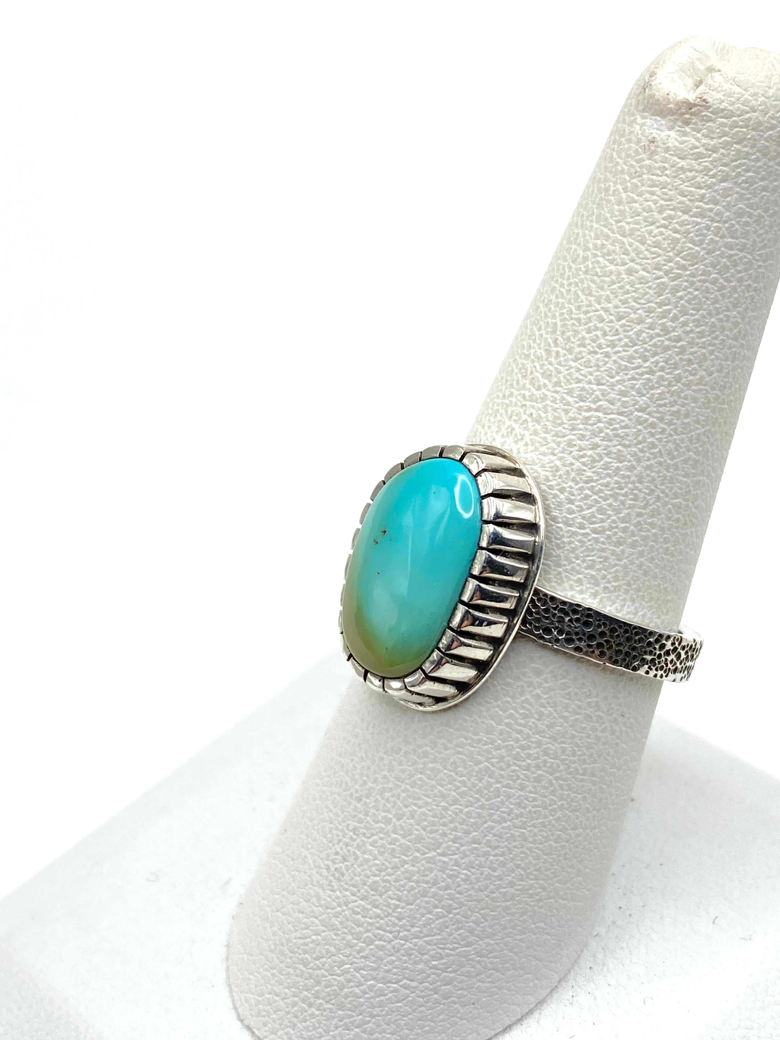 Sterling Tufa Cast Shank Ring Pilot Mountain Turquoise Size 8.5 C. Bazan Navajo