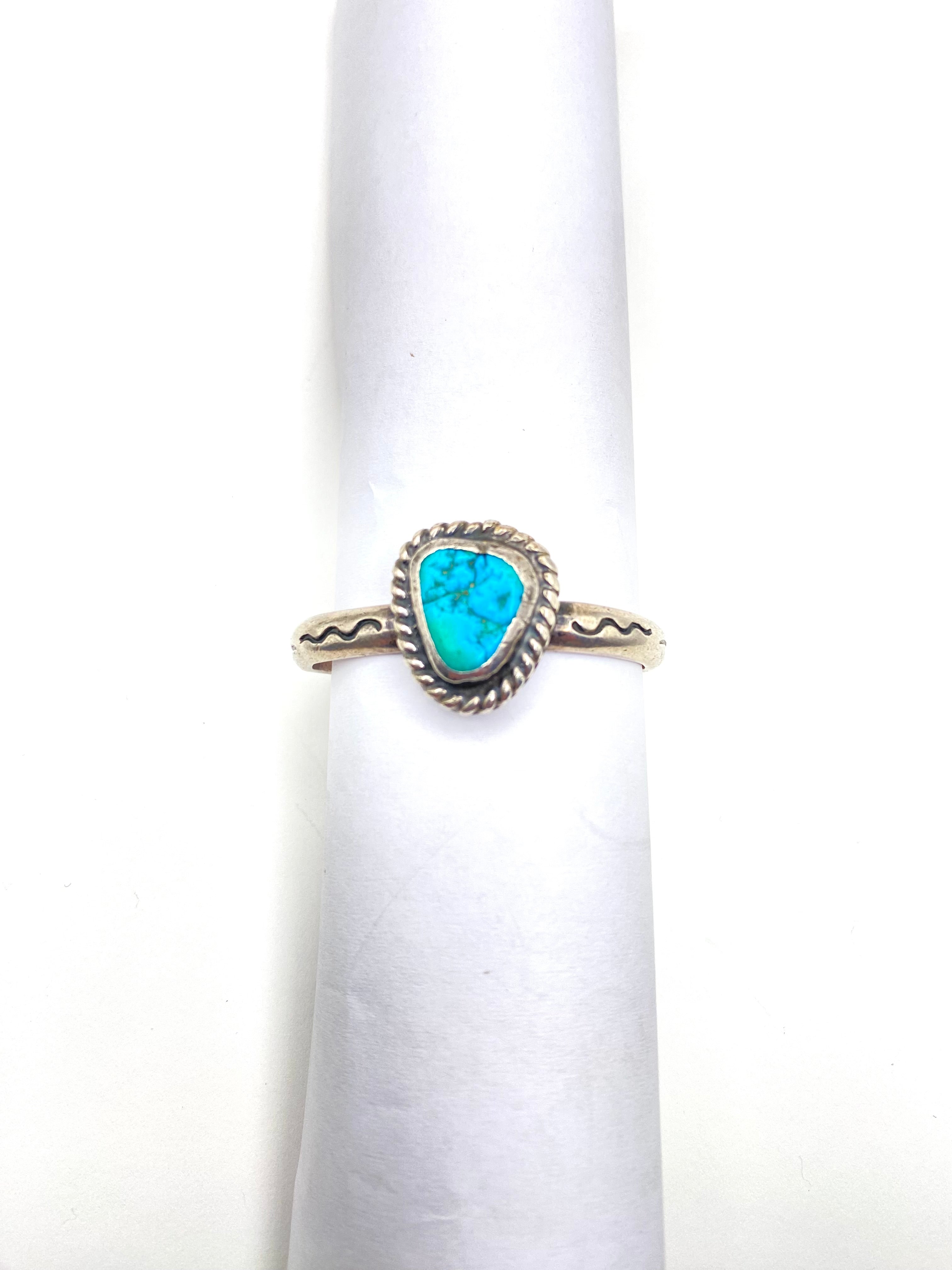 Vintage Silver Heavy Gage Baby Bracelet Campitos Turquoise Navajo Handmade