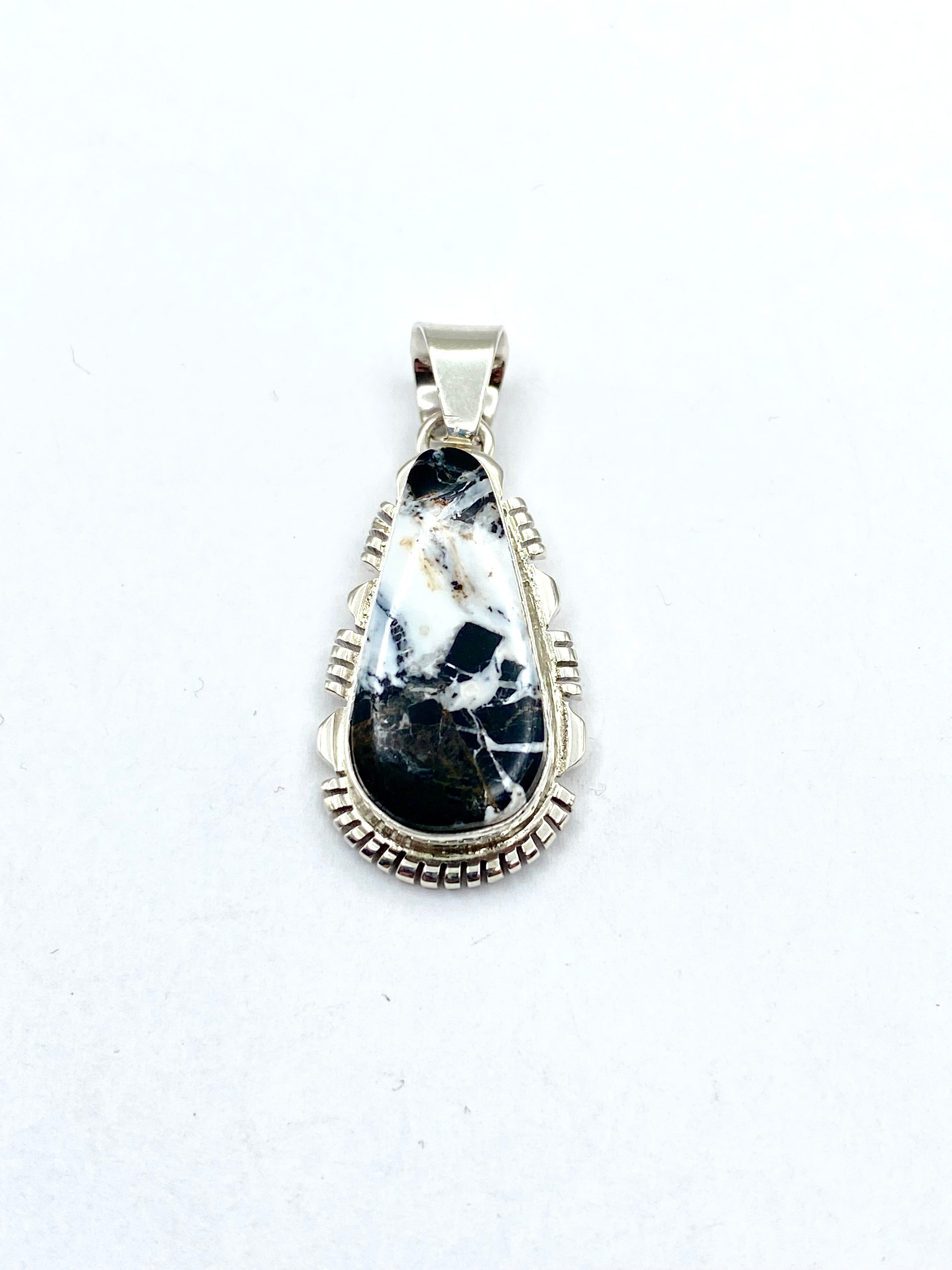 White Buffalo Sterling Pendant Teardrop Navajo L. Yazzie Native American