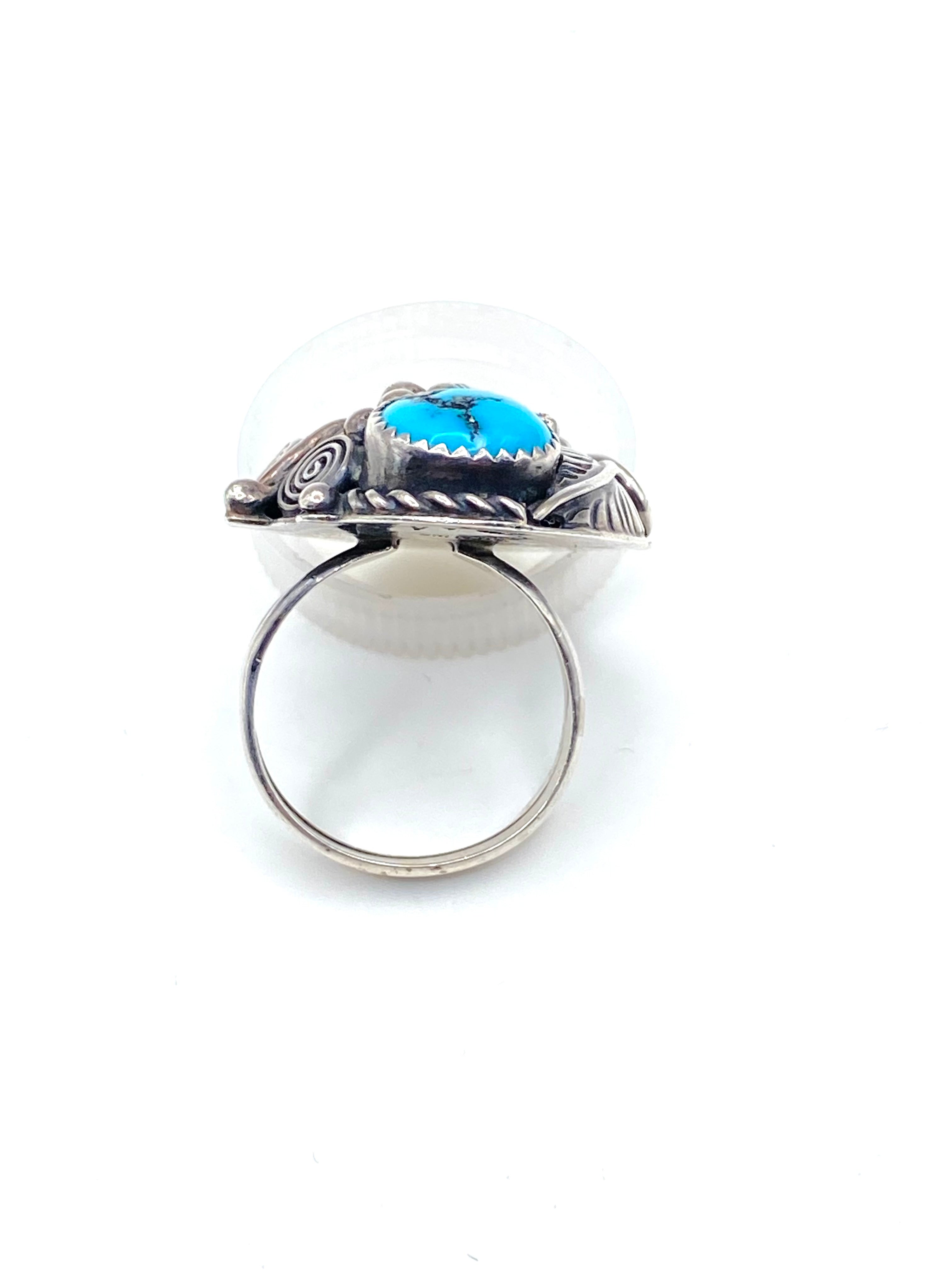 VTG Sterling Domed Hollow Ring Turquoise Coral Size 9.75 Native American Signed