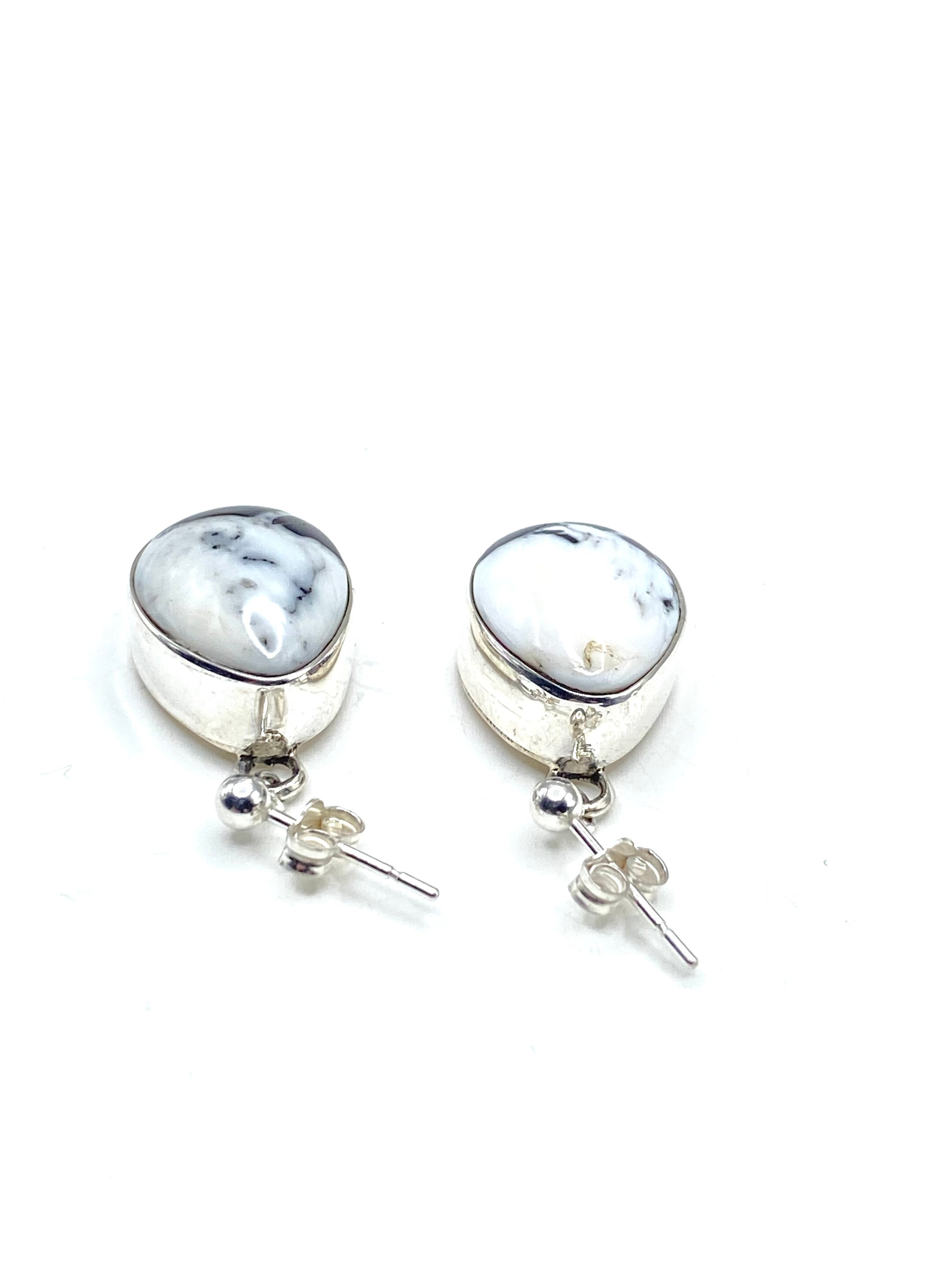 Sterling Teardrop White Buffalo Earrings Post Dangle Native American Signed