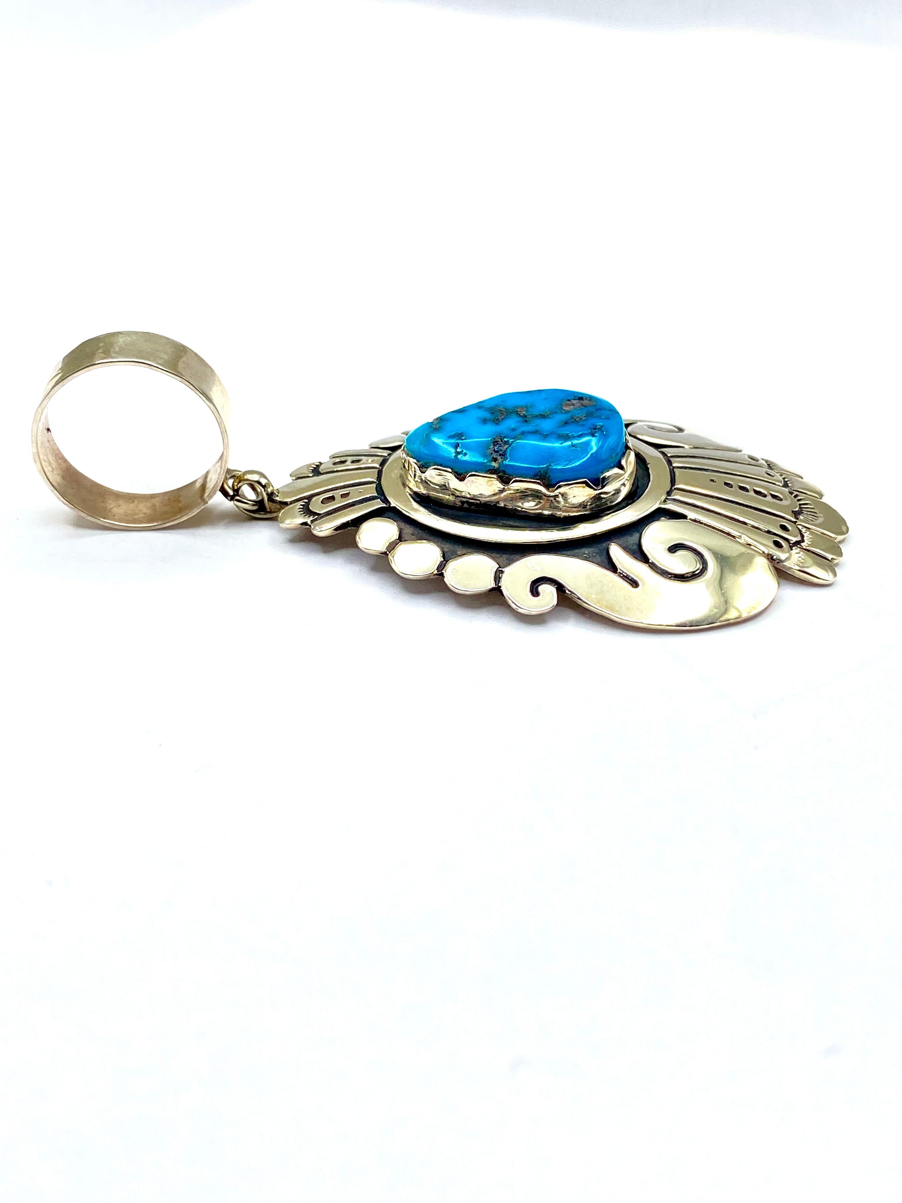 Sterling Teardrop Pendant Large Turquoise Stone T&R Singer Navajo