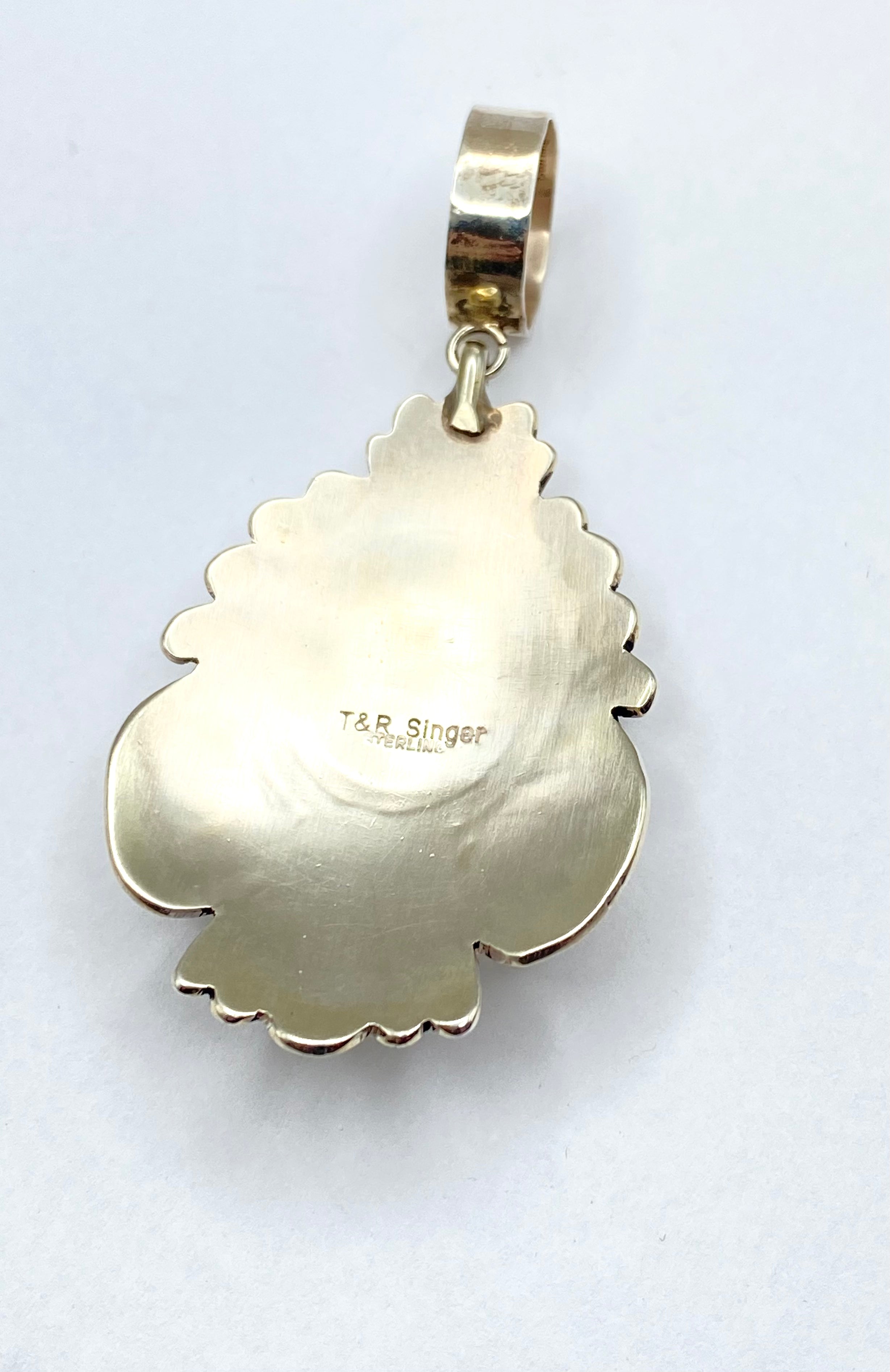 Sterling Teardrop Pendant Large Turquoise Stone T&R Singer Navajo