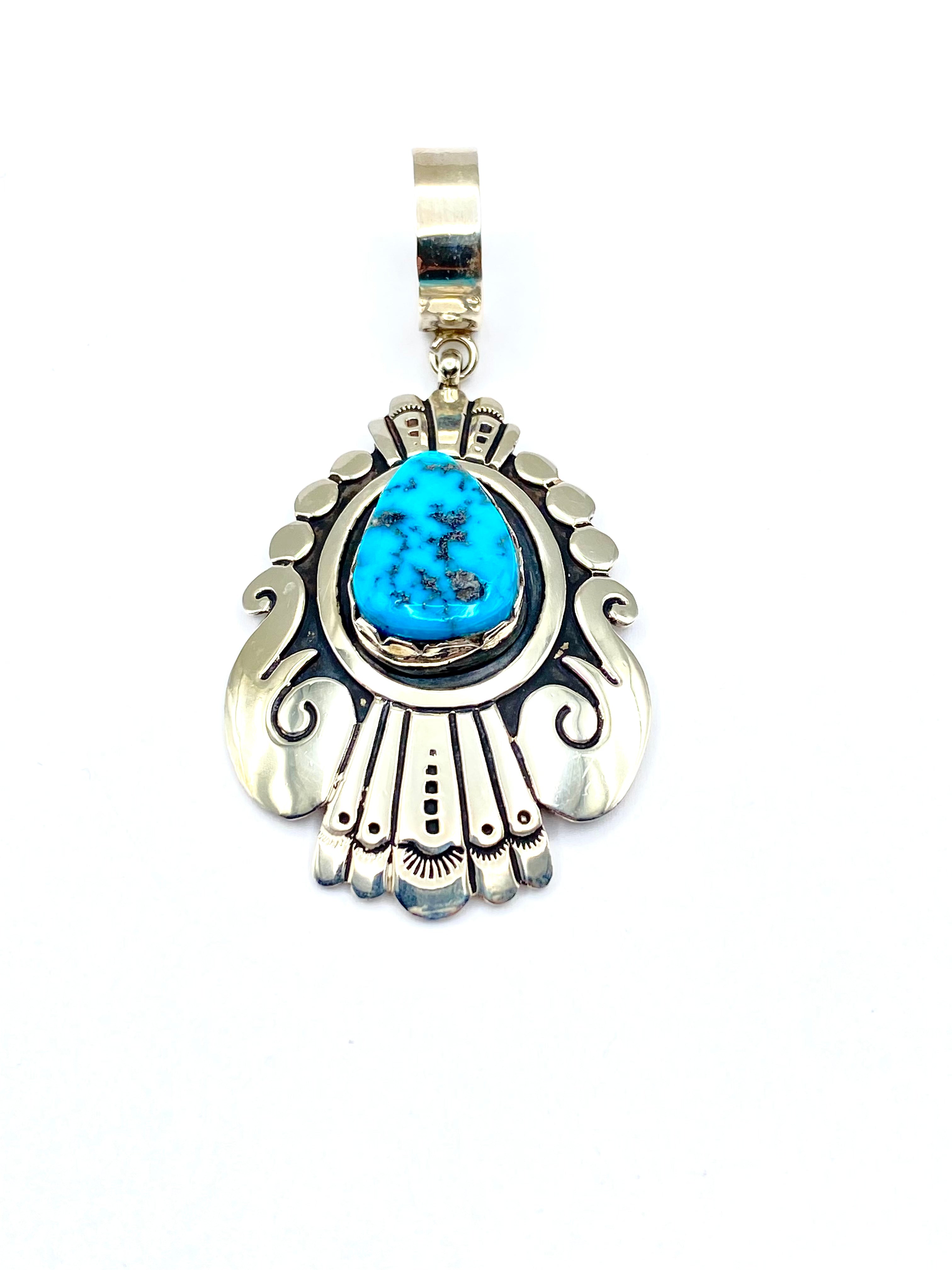 Sterling Teardrop Pendant Large Turquoise Stone T&R Singer Navajo