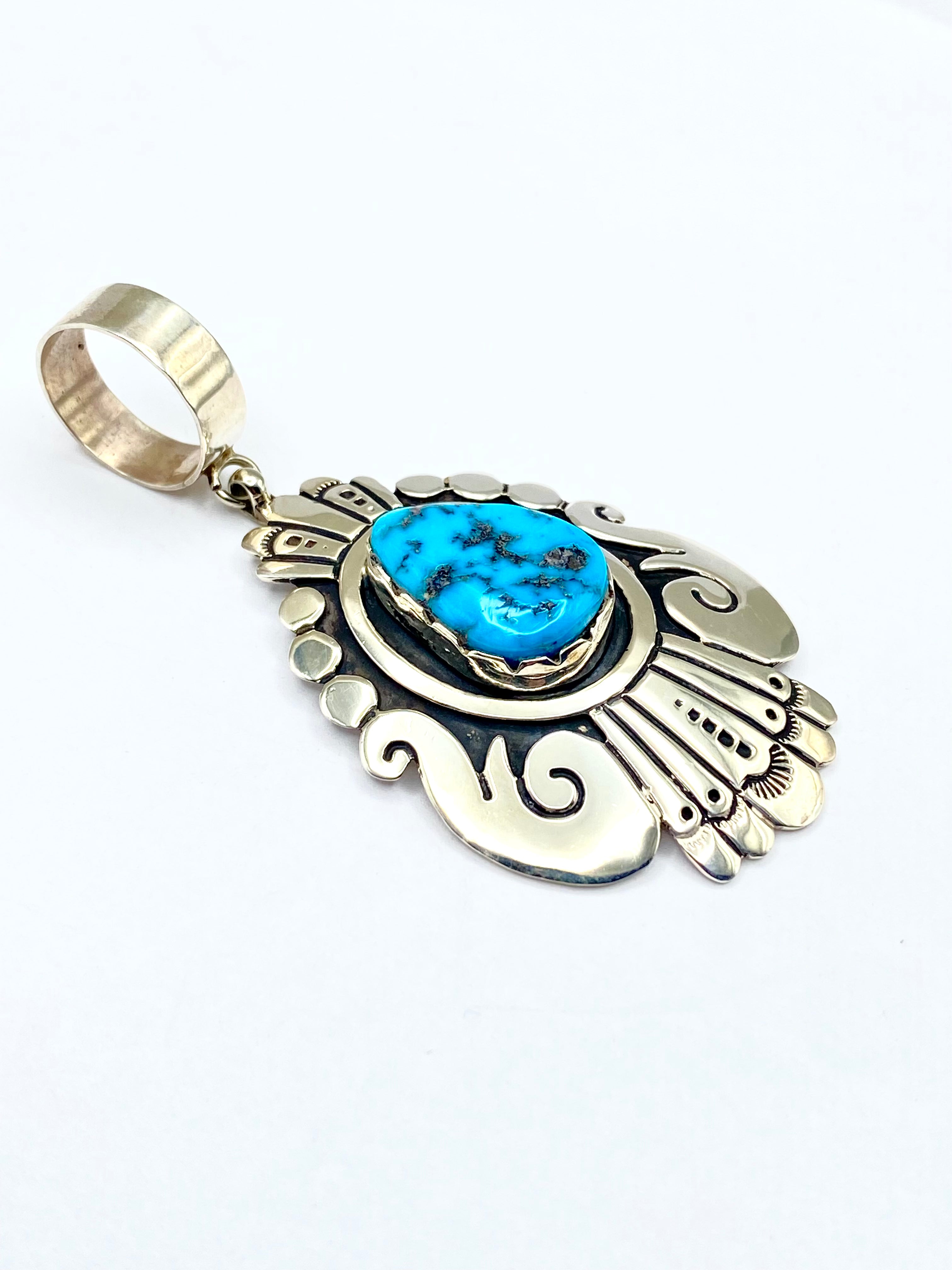 Sterling Teardrop Pendant Large Turquoise Stone T&R Singer Navajo
