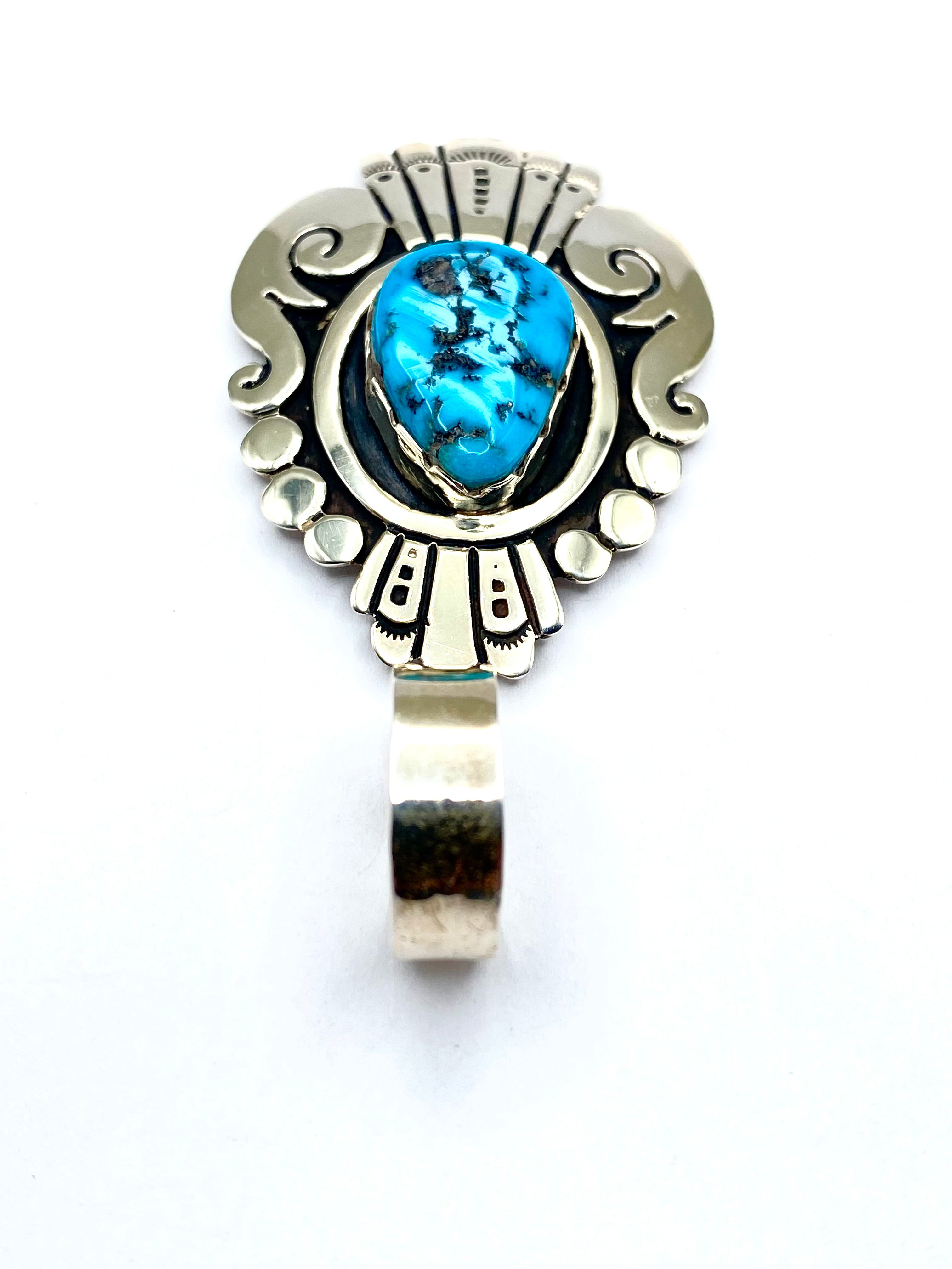 Sterling Teardrop Pendant Large Turquoise Stone T&R Singer Navajo