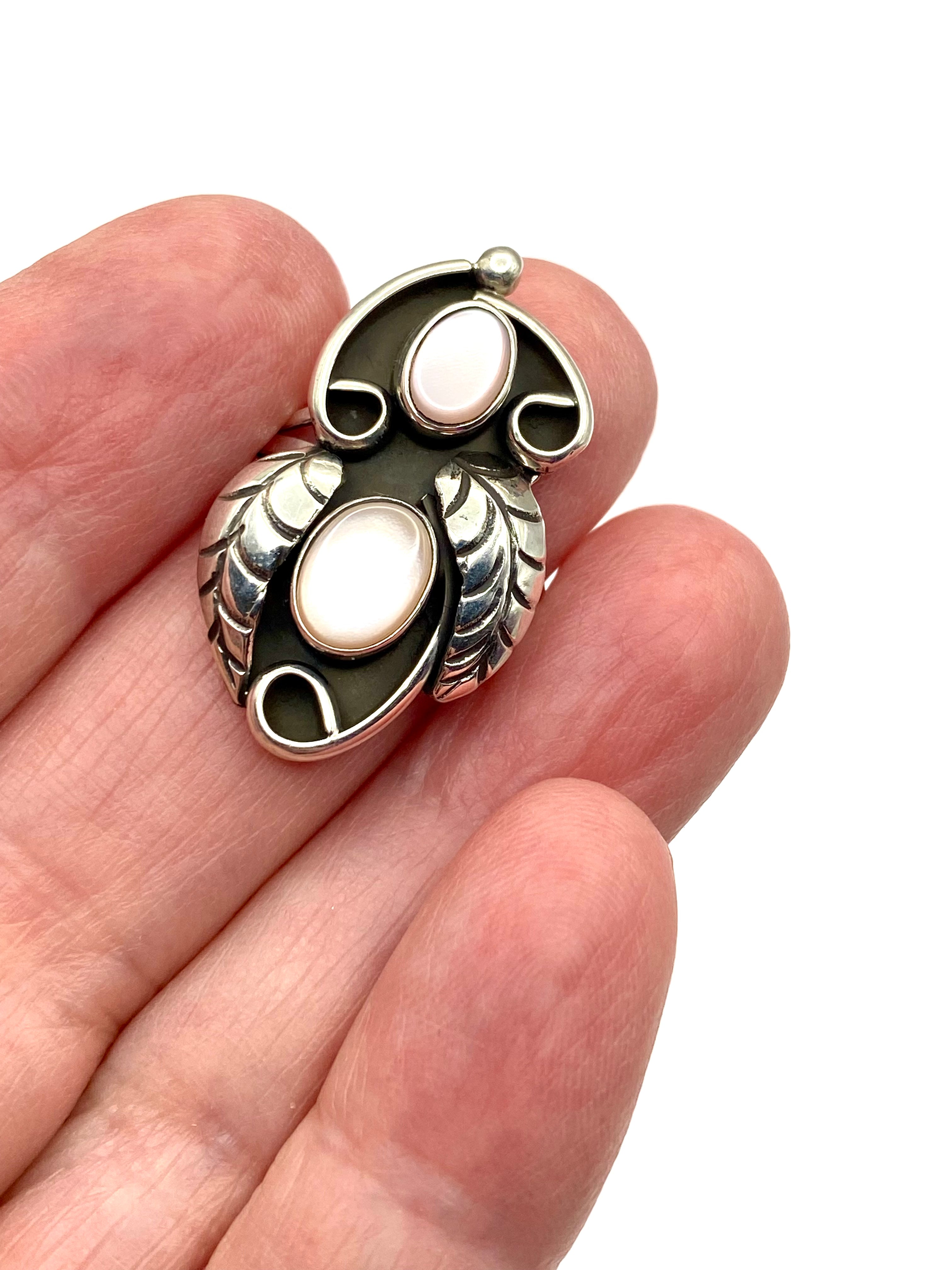Vintage Sterling Pink Mussel Shell Ring Size 7.75 Leaf Applique Navajo Rita Pino