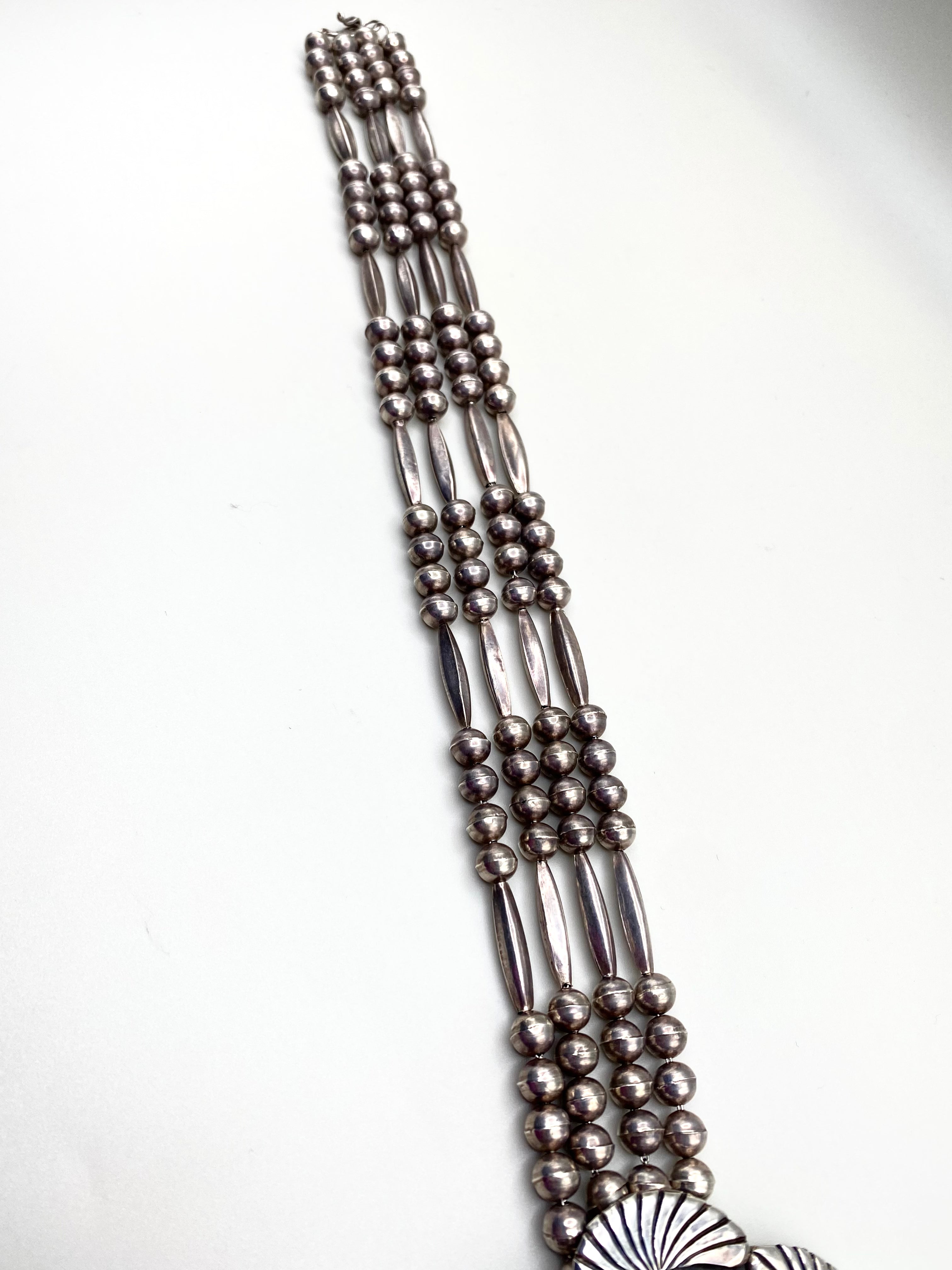 VTG Statement Pendant Old Blue Gem Turquoise Sterling Bench Beads T. Bahe Navajo