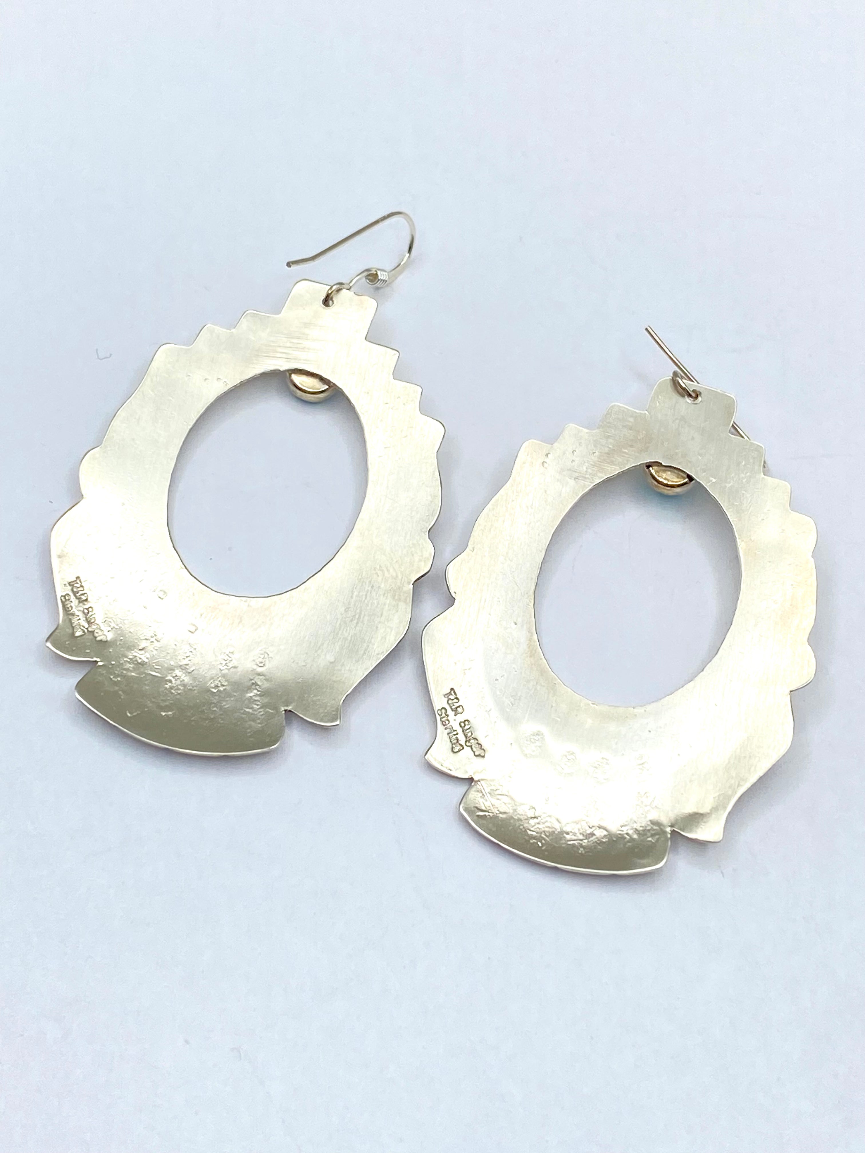 Large Sterling Teardrop Hoop Earrings Hooks Small Turquoise T&R Singer Navajo
