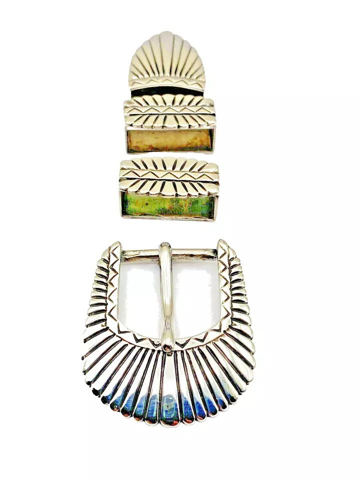 Vintage 4-Piece Sterling Ranger Set Sunburst Stamp Work Southwestern R.D. Moore