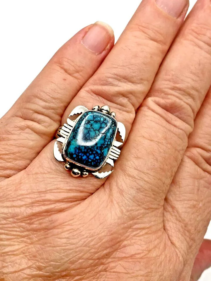 VTG Sterling Spiderweb Turquoise Necklace Ring Earring Set Navajo Lee Bennett
