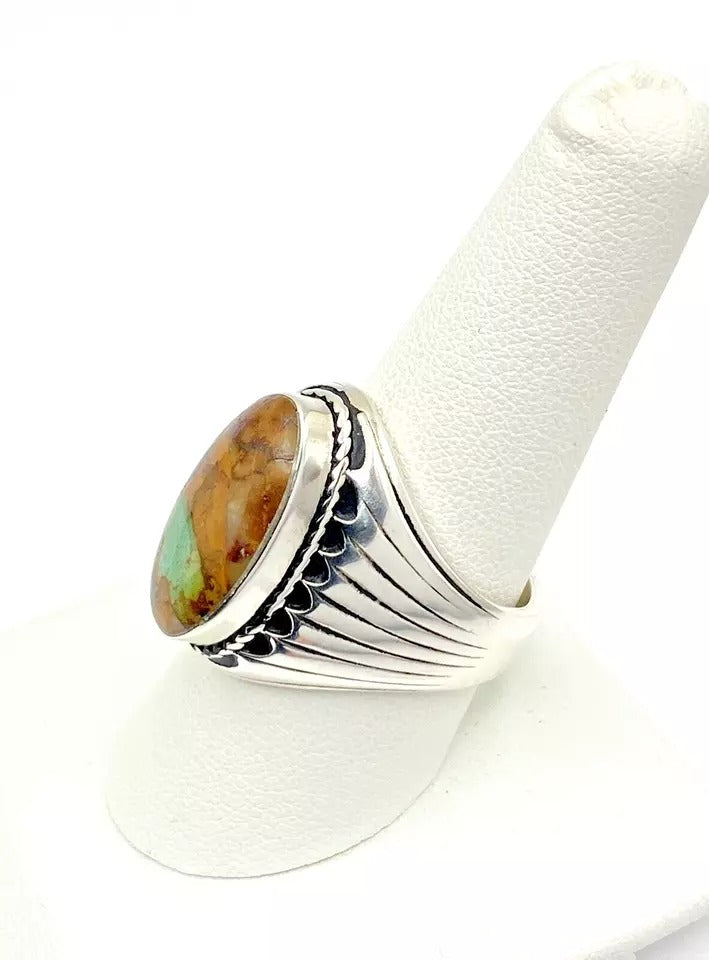 Boulder Ribbon Turquoise Ring Sterling Silver SZ 9.5 Native American Signed