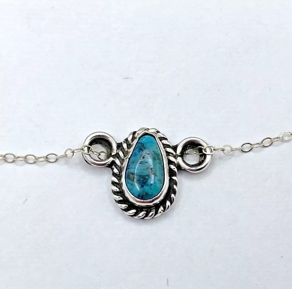 Bisbee Turquoise Petite Pendant Sterling Silver Chain Southwest Native American