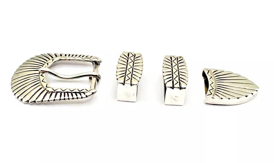 Vintage 4-Piece Sterling Ranger Set Sunburst Stamp Work Southwestern R.D. Moore