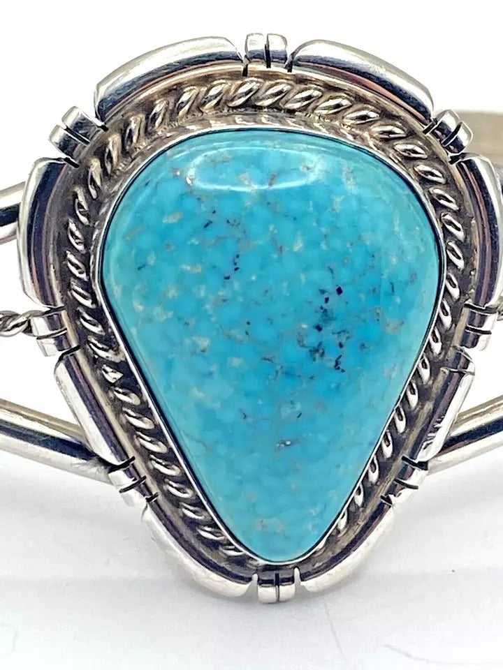 Kingman Water Web Turquoise Bracelet Sterling Teardrop Navajo David Skeets