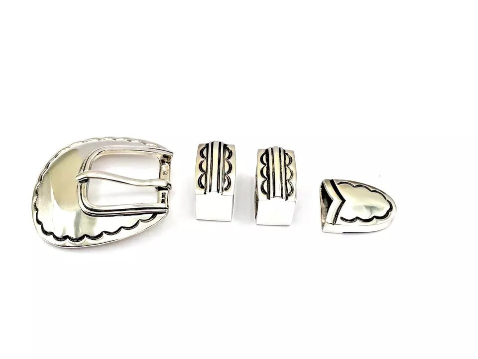 VTG Sterling 4 Piece Ranger Set Belt Buckle Heavy Gauge Southwestern Signed