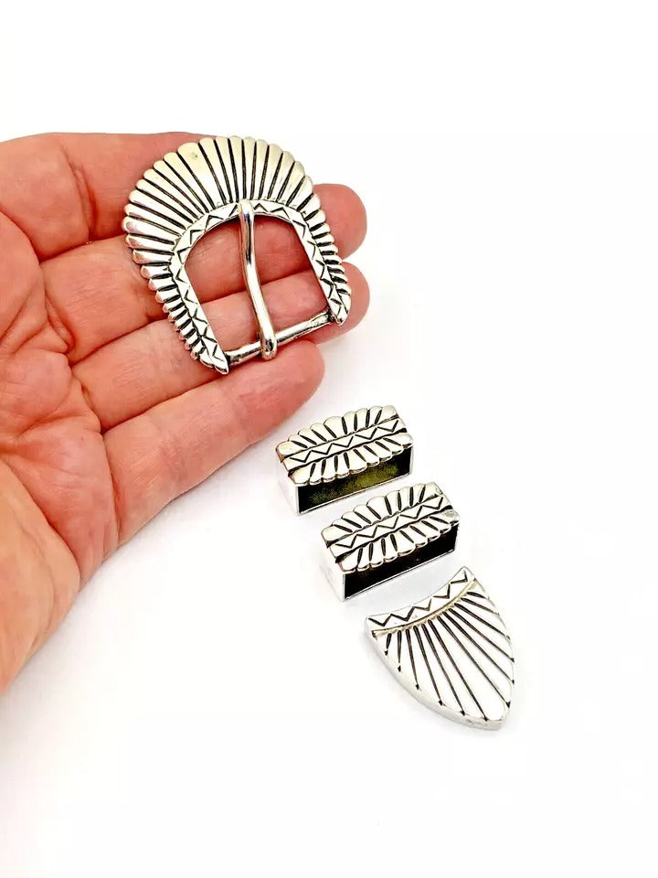 Vintage 4-Piece Sterling Ranger Set Sunburst Stamp Work Southwestern R.D. Moore