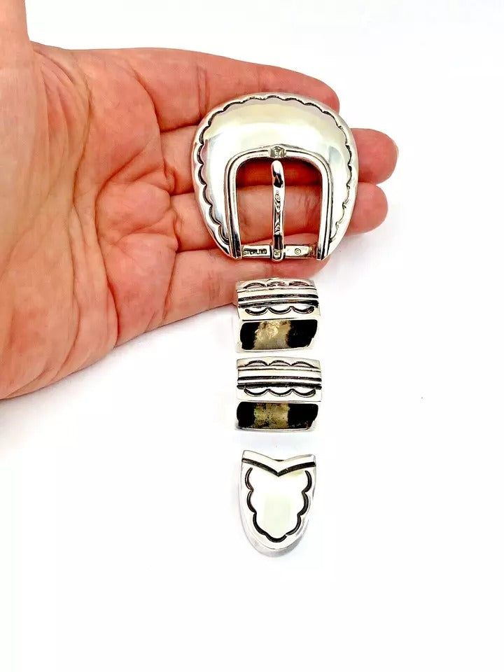 VTG Sterling 4 Piece Ranger Set Belt Buckle Heavy Gauge Southwestern Signed