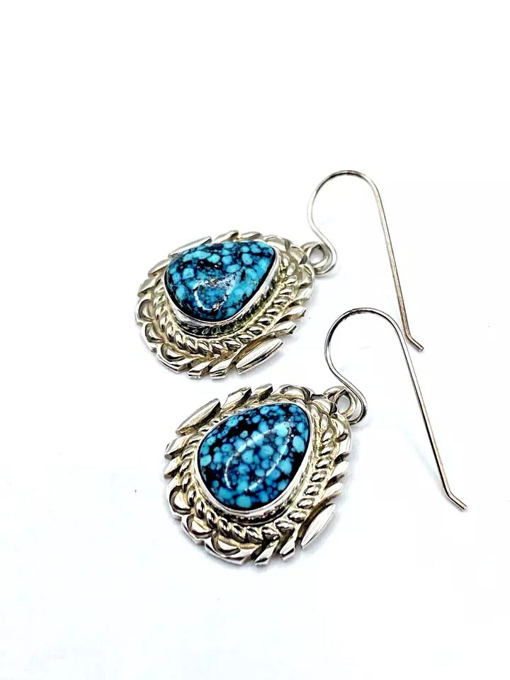 Kingman Spiderweb Turquoise Earrings Sterling Silver Navajo Thomas Francisco