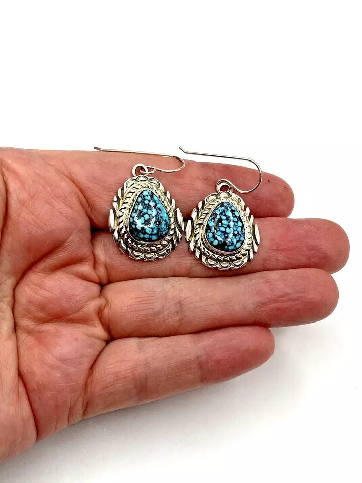 Kingman Spiderweb Turquoise Earrings Sterling Silver Navajo Thomas Francisco