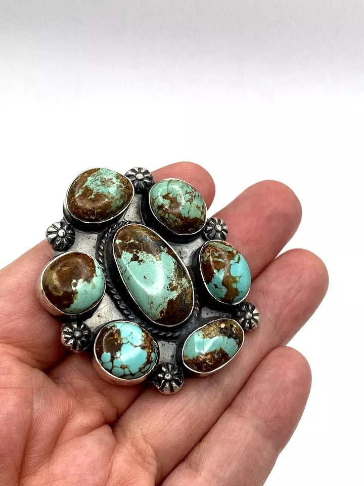Green Turquoise Sterling Silver Statement Ring SZ 10 Adjustable Native American