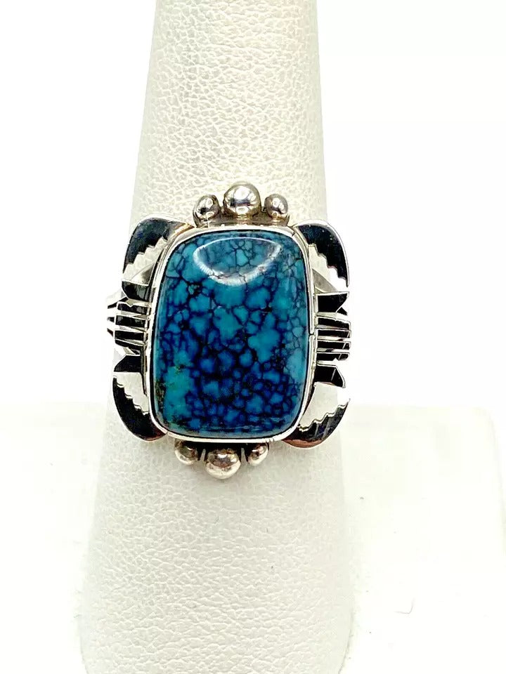 VTG Sterling Spiderweb Turquoise Necklace Ring Earring Set Navajo Lee Bennett