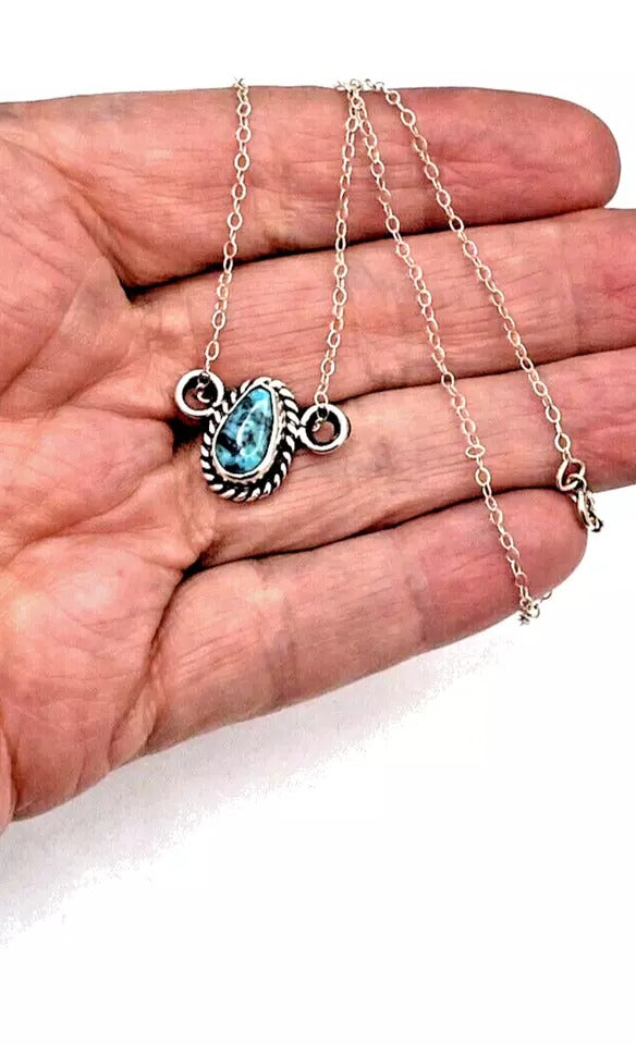Bisbee Turquoise Petite Pendant Sterling Silver Chain Southwest Native American