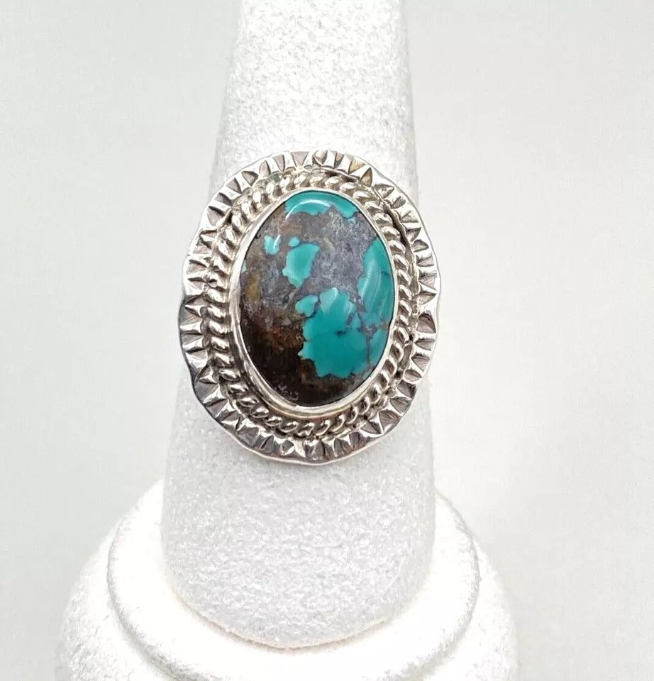Green Turquoise Ring Sterling Silver Southwest Native American Size 9